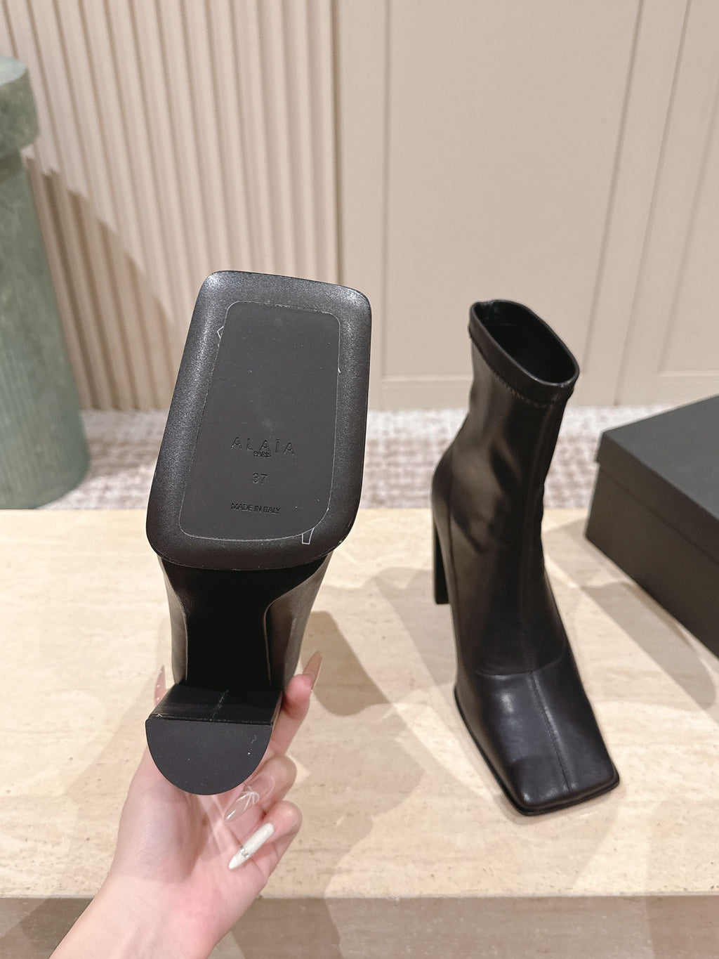 ALAIA 26S HEELED BOOTS 90 MM IN BLACK CALFSKIN