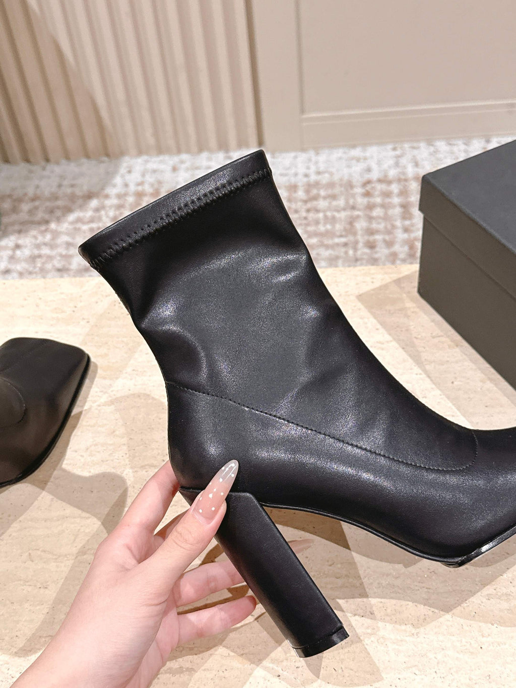 ALAIA 26S HEELED BOOTS 90 MM IN BLACK CALFSKIN