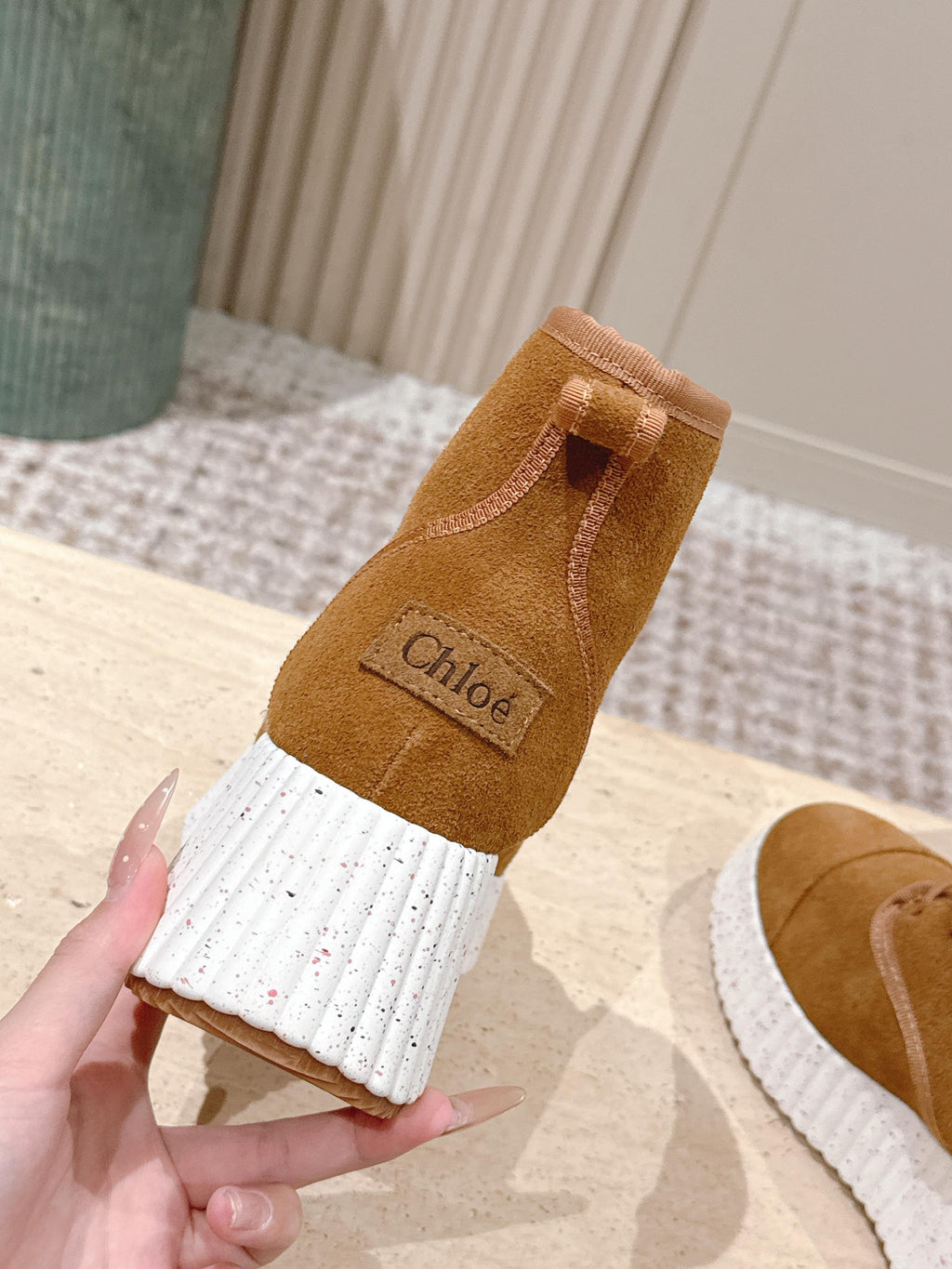 CHLOÉ 26S PLATFORM SOLE BOOTS 68 MM IN BROWN SUEDE