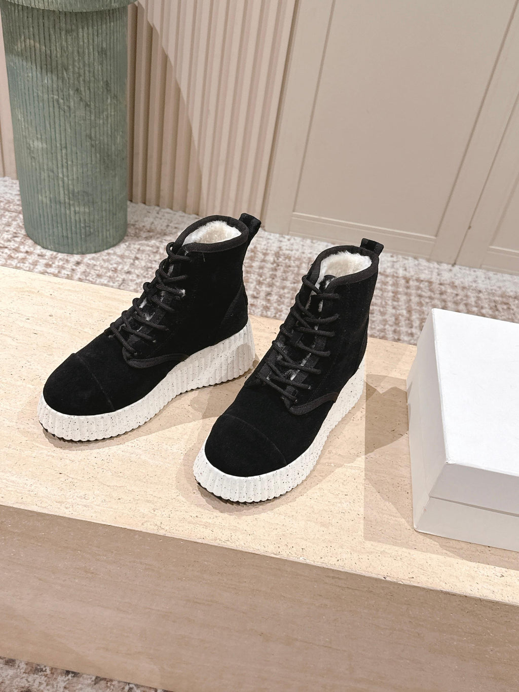 CHLOÉ 26S PLATFORM SOLE BOOTS 68 MM IN BLACK SUEDE