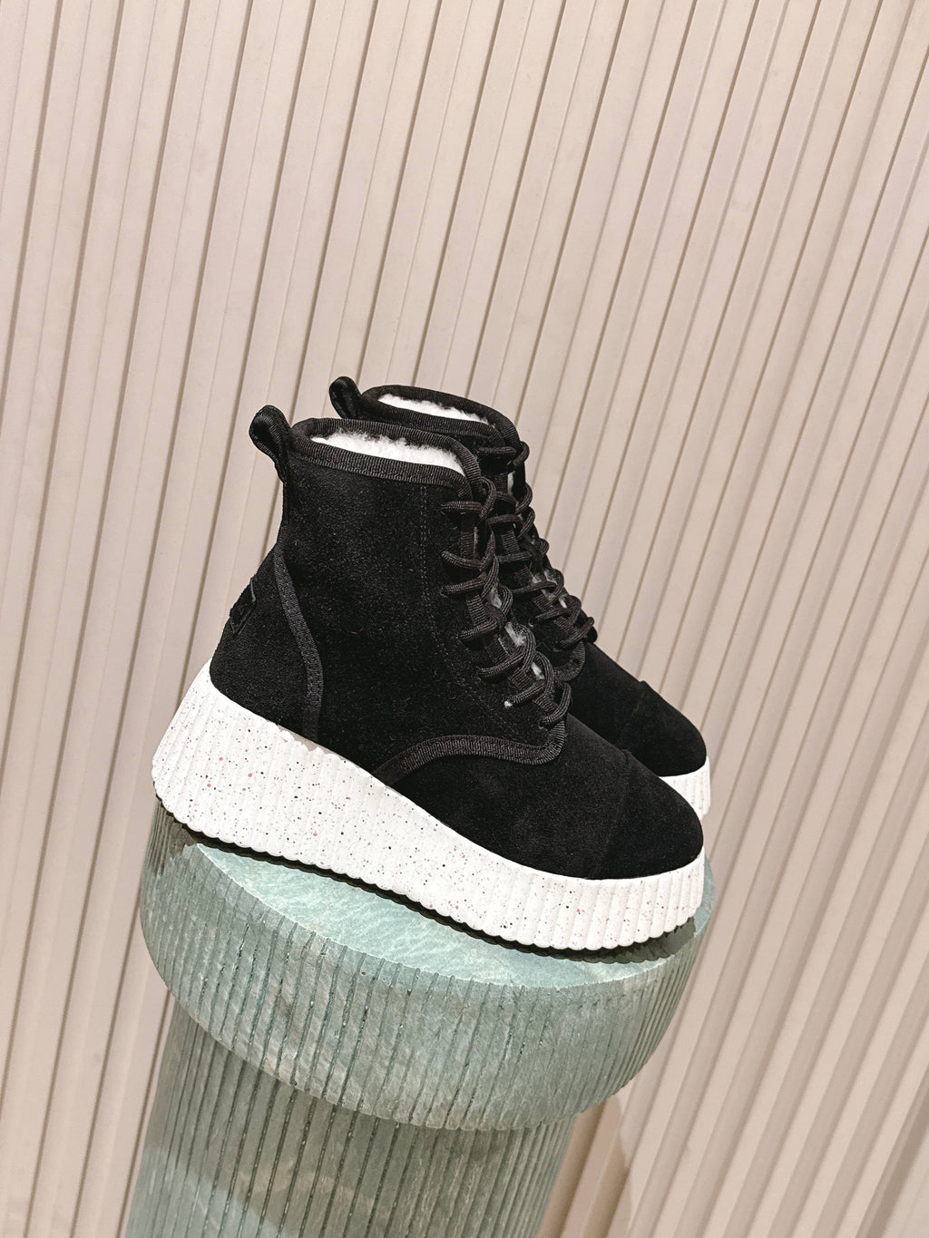 CHLOÉ 26S PLATFORM SOLE BOOTS 68 MM IN BLACK SUEDE