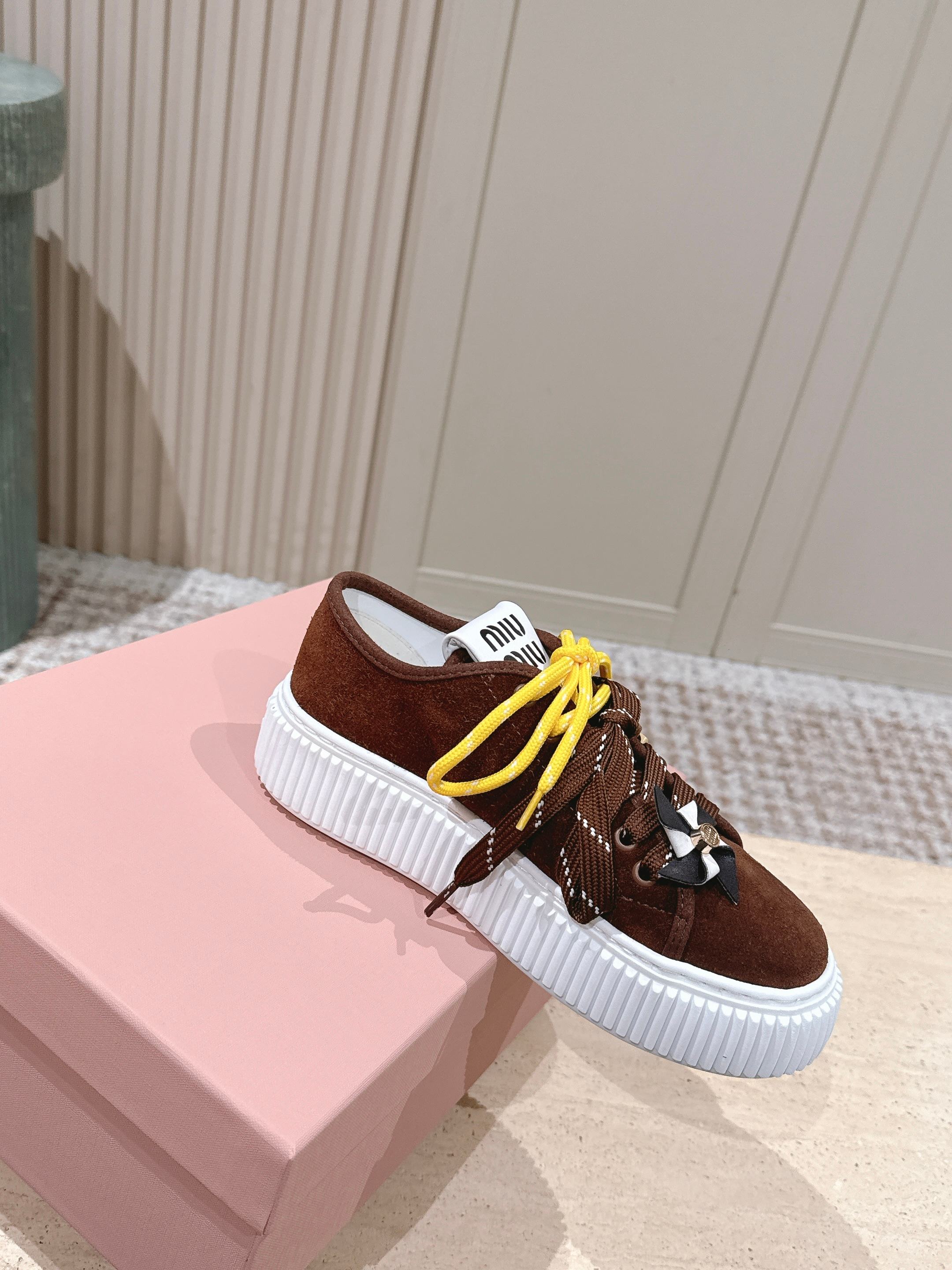 MIUMIU 25S SNEAKERS 50MM IN DARK BROWN SUEDE