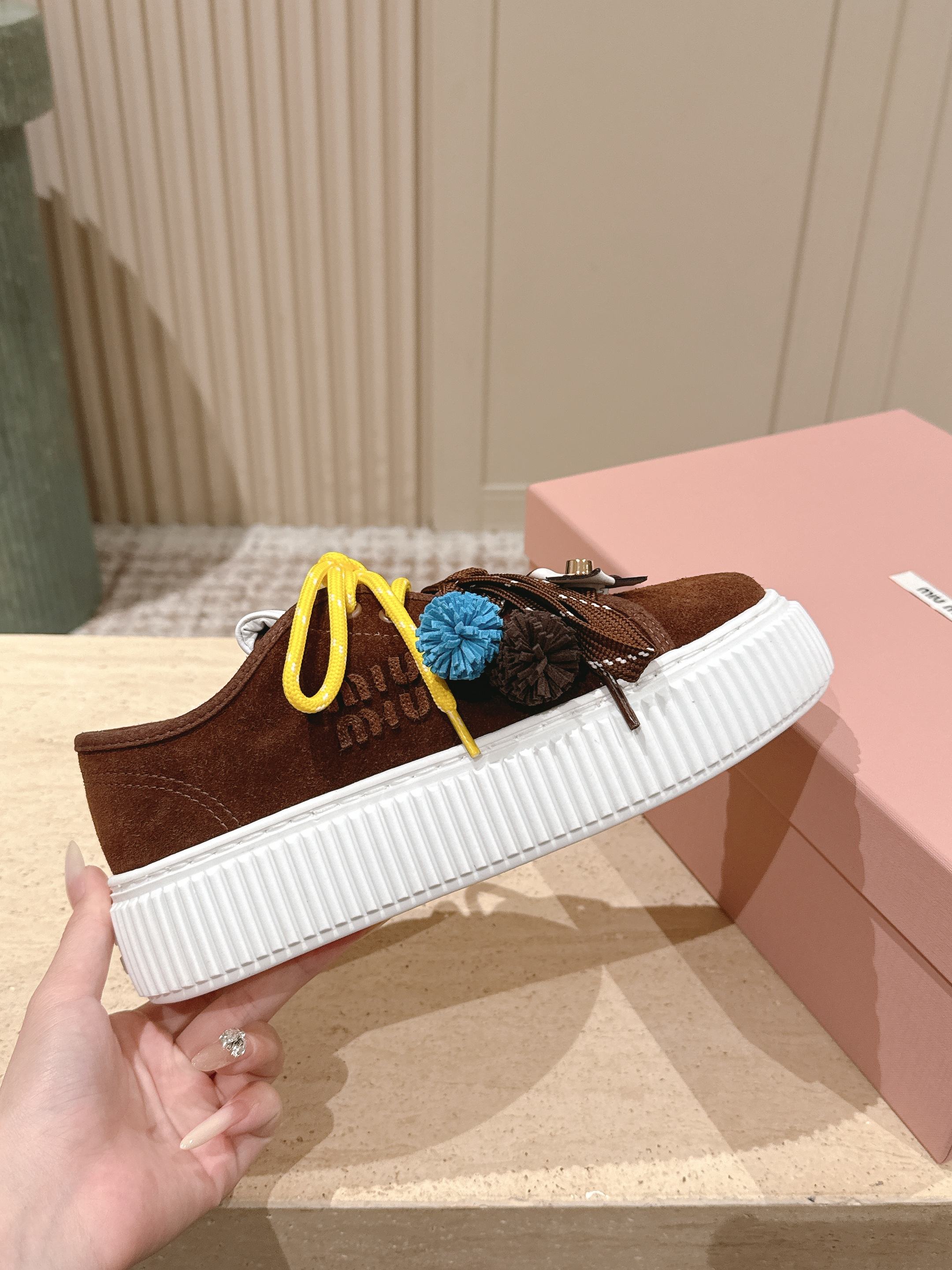 MIUMIU 25S SNEAKERS 50MM IN DARK BROWN SUEDE