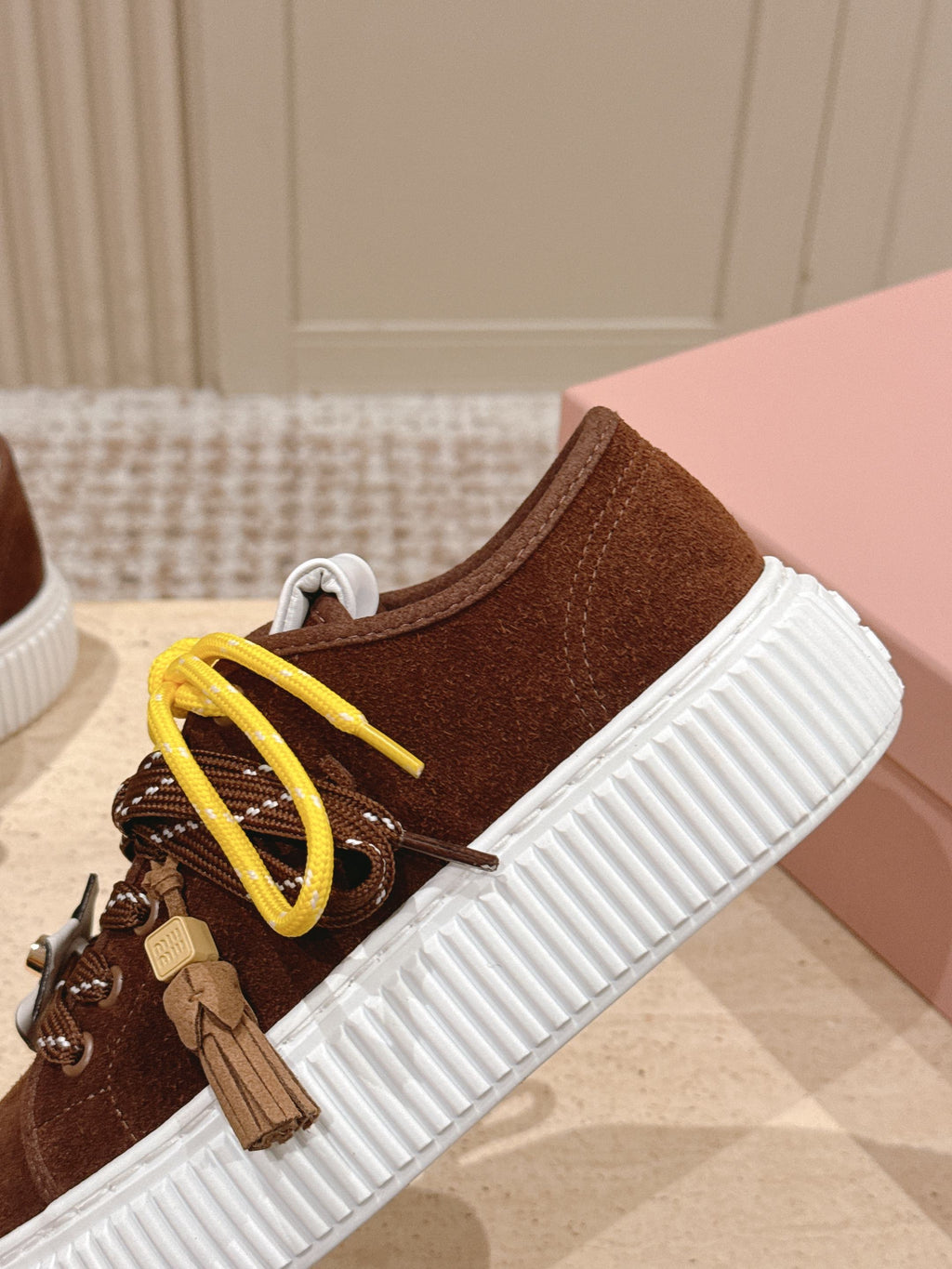 MIUMIU 25S SNEAKERS 50MM IN DARK BROWN SUEDE