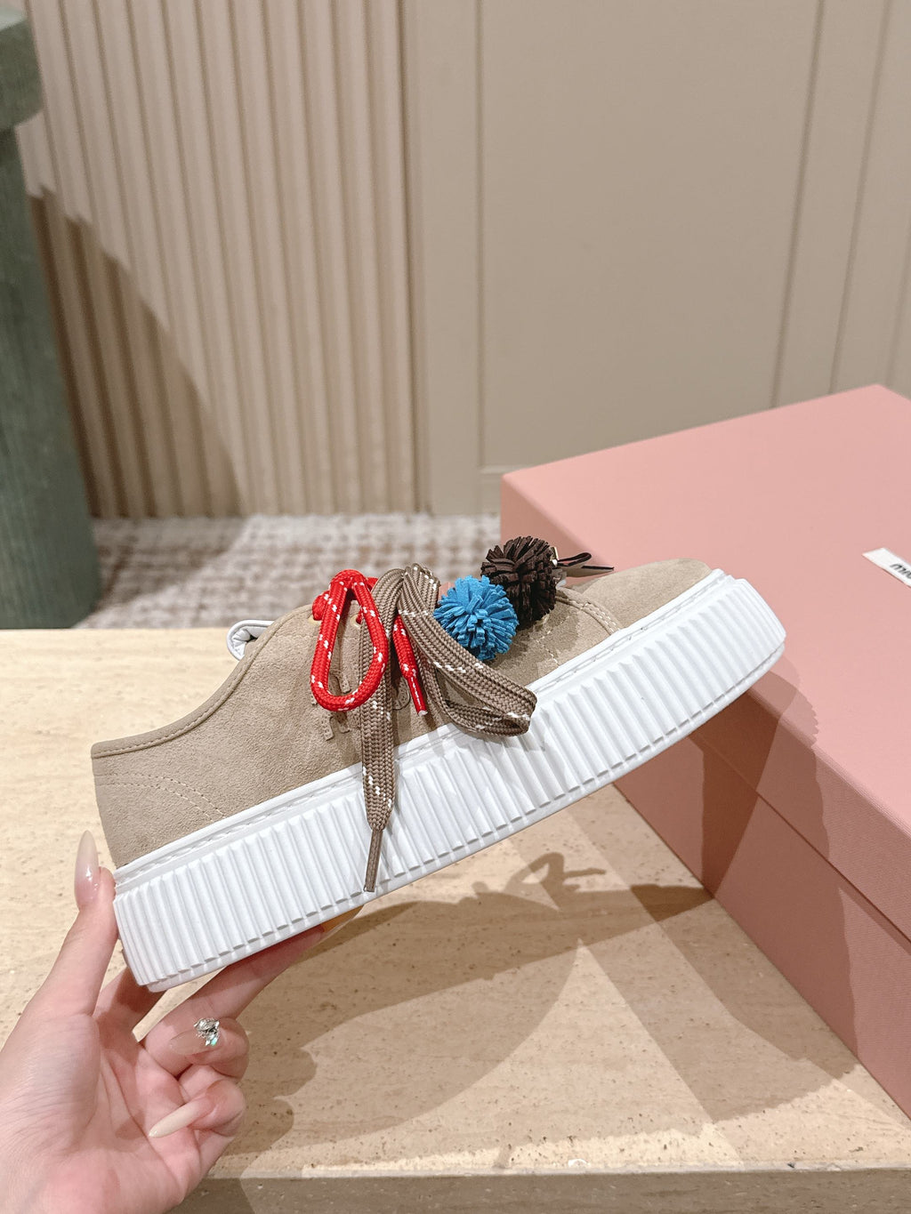 MIUMIU 25S SNEAKERS 50MM IN DARK BEIGE SUEDE