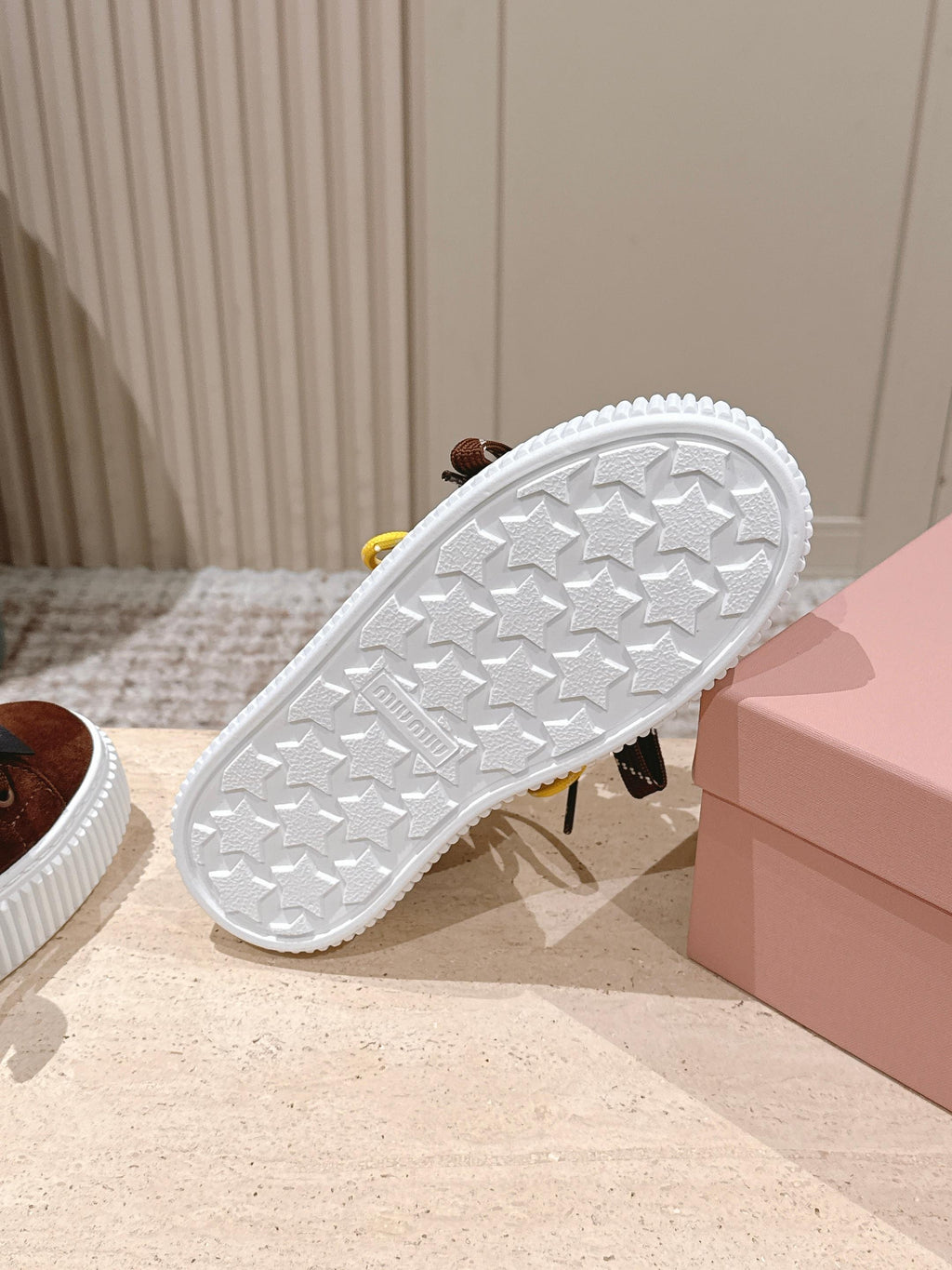 MIUMIU 25S SNEAKERS 50MM IN DARK BROWN SUEDE WITH SHEARLING