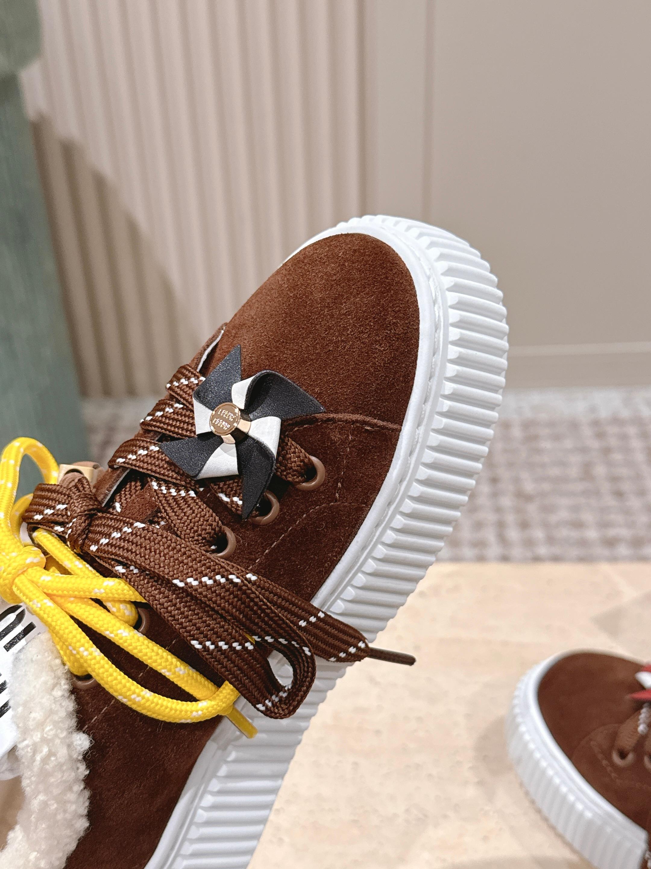 MIUMIU 25S SNEAKERS 50MM IN DARK BROWN SUEDE WITH SHEARLING