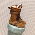 MIUMIU 25S ANKLE BOOTS IN CARAMEL BROWN SUEDE WITH SHEARLING
