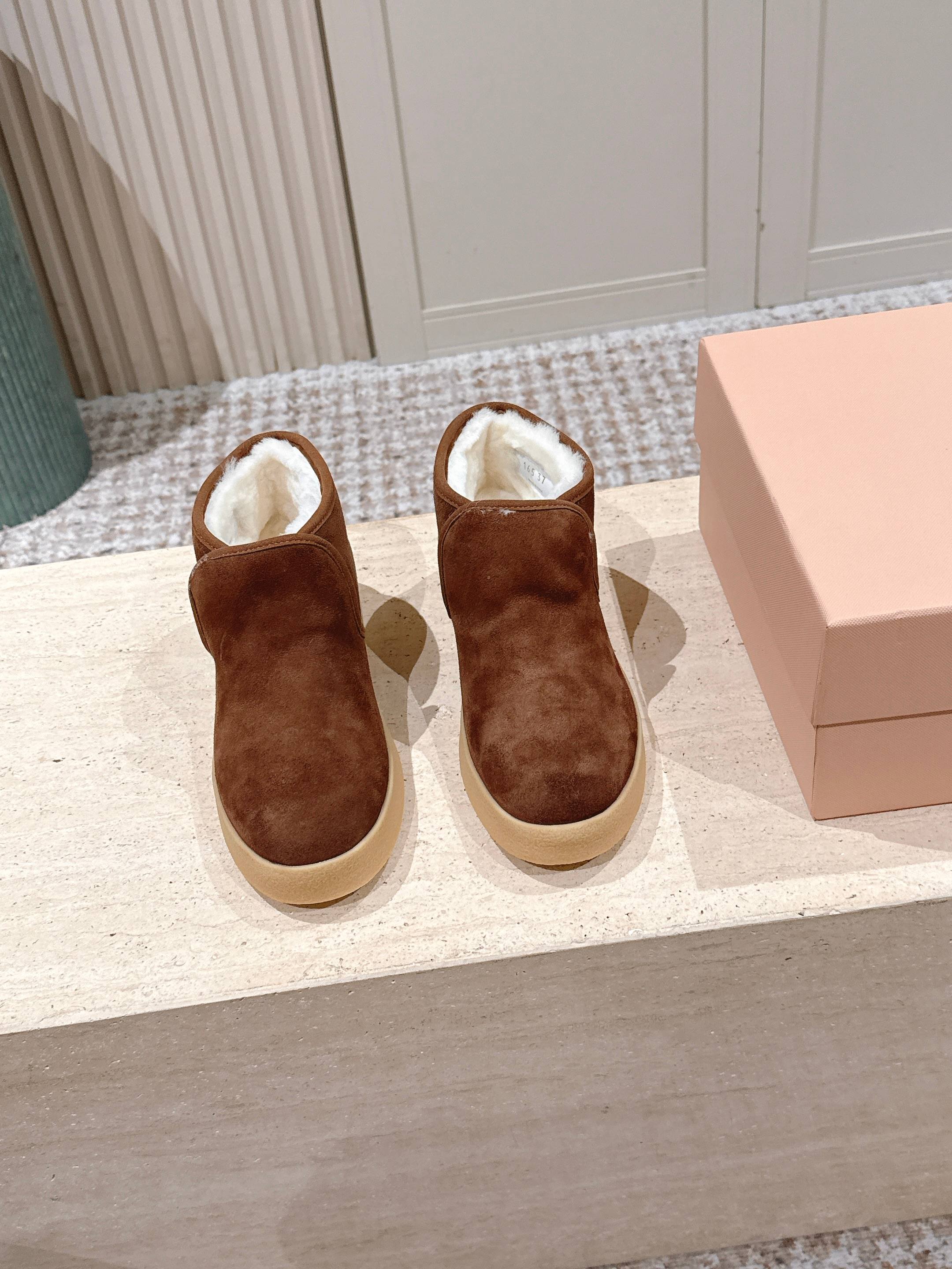 MIUMIU 25S SLIP-ON BOOTIES IN DARK BROWN SUEDE WITH FAUX SHEARLING