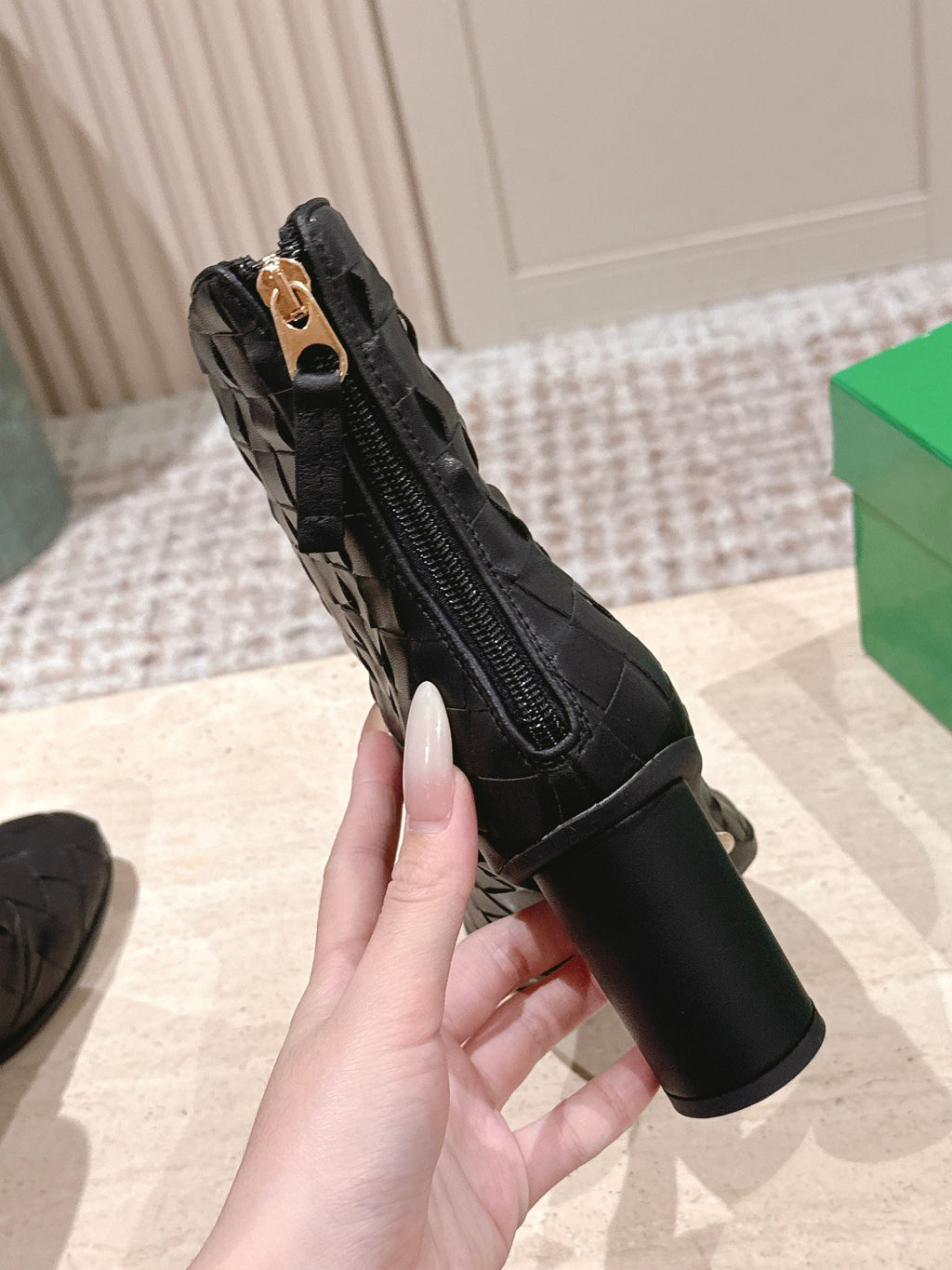 BOTTEGA VENETA 26S INTRECCIATO BOOTS 85 MM IN BLACK LAMBSKIN