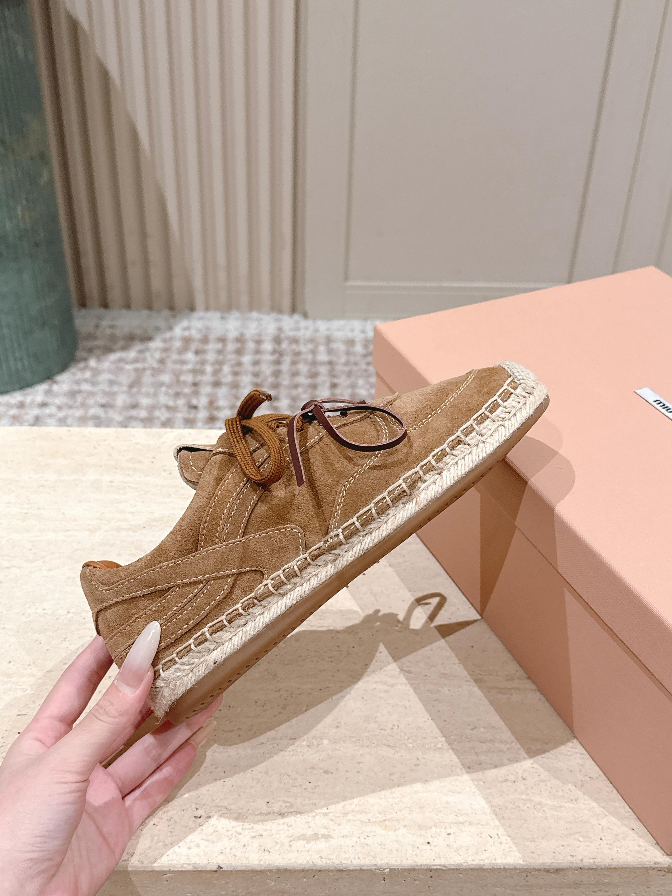 MIUMIU 25S ESPASNEAK ESPADRILLE SNEAKERS IN BROWN SUEDE