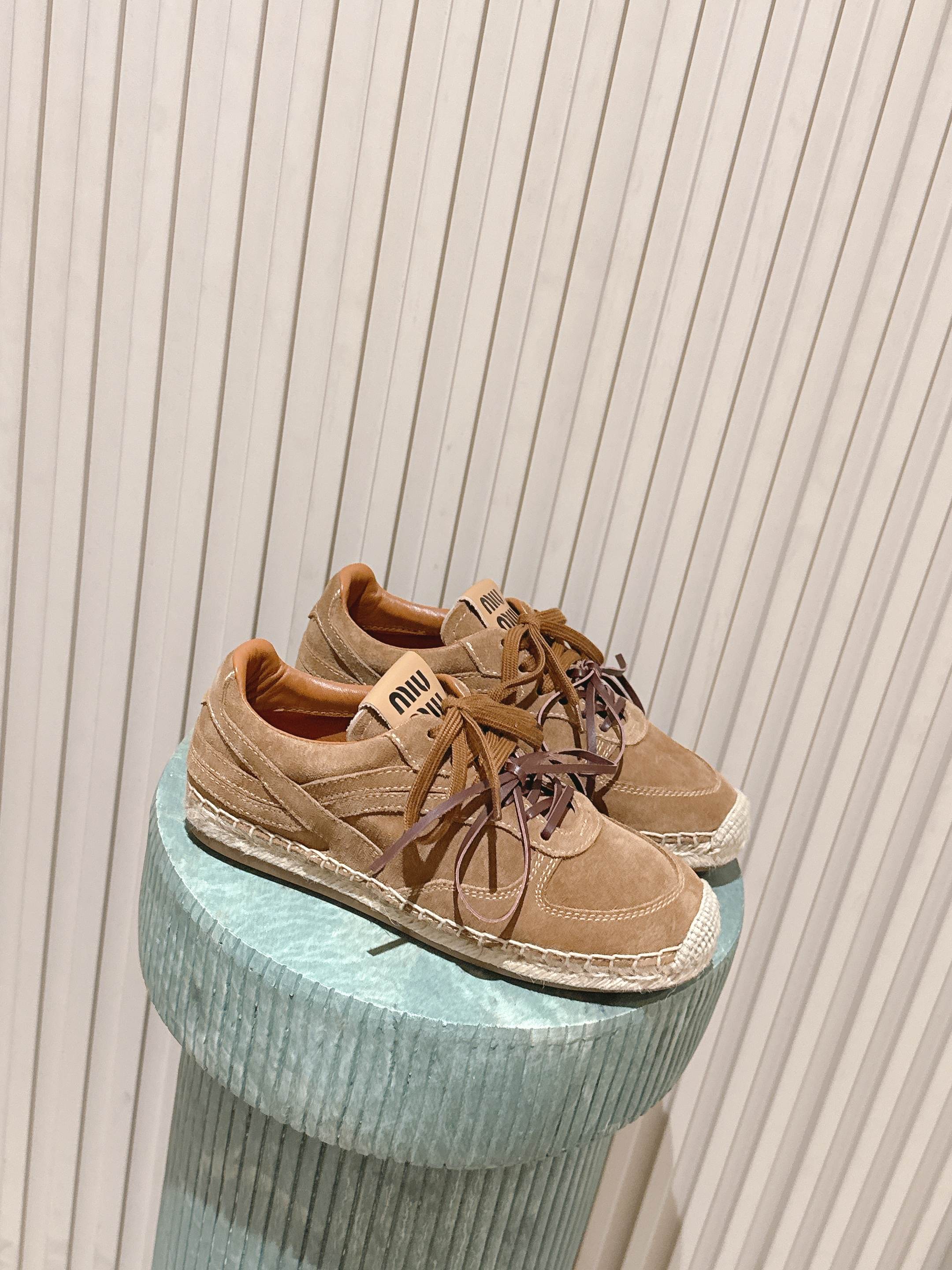 MIUMIU 25S ESPASNEAK ESPADRILLE SNEAKERS IN BROWN SUEDE
