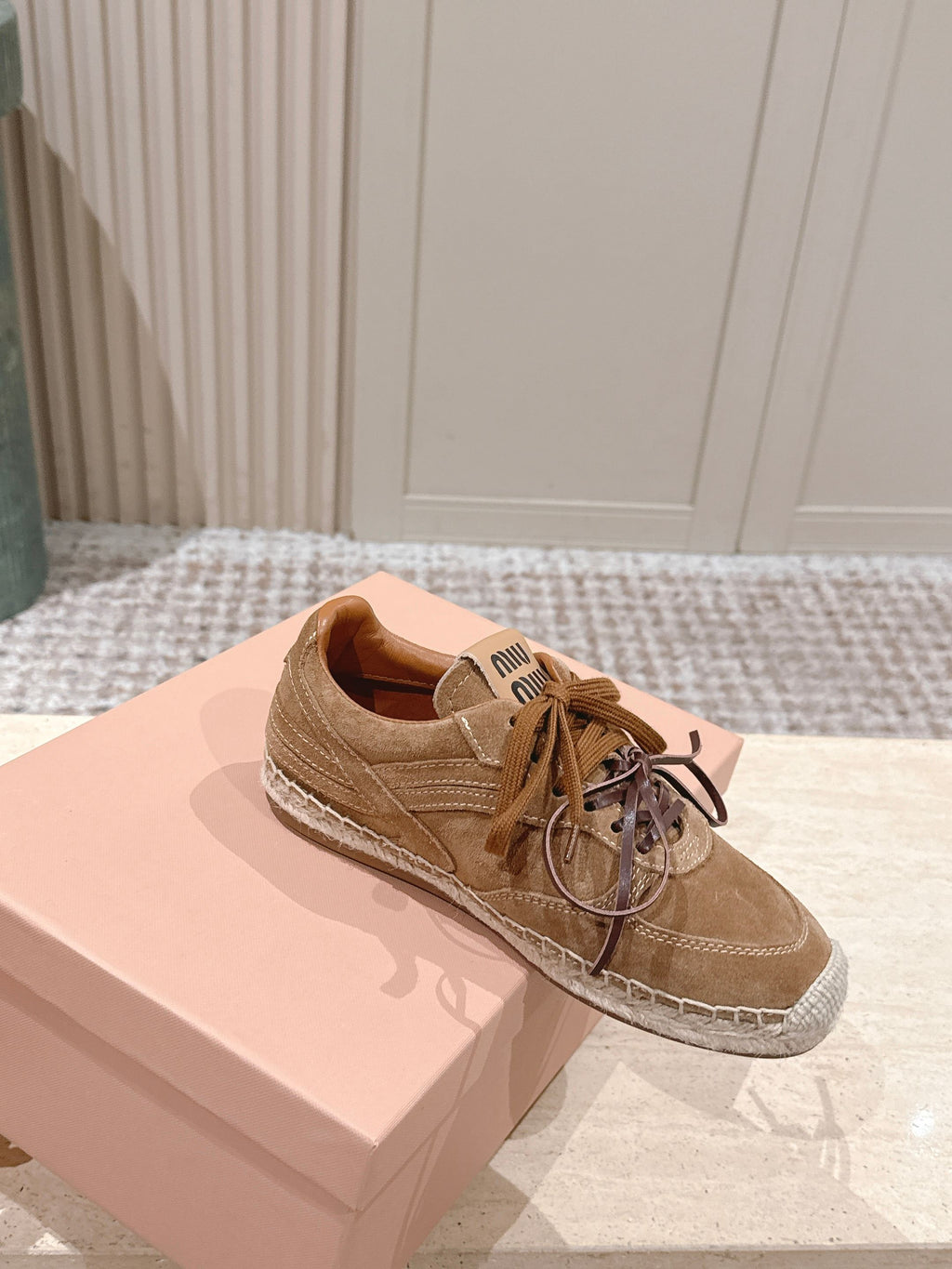 MIUMIU 25S ESPASNEAK ESPADRILLE SNEAKERS IN BROWN SUEDE