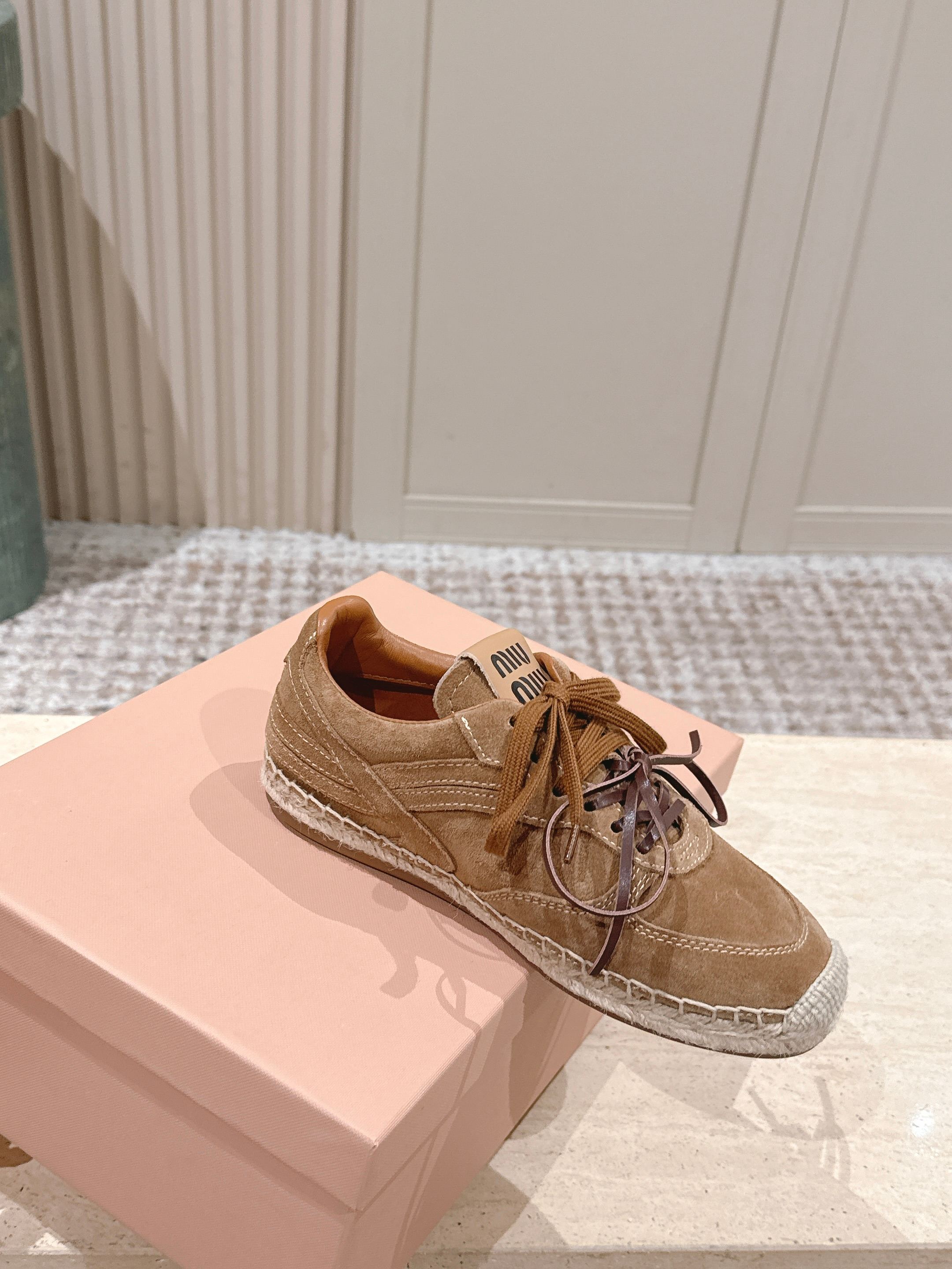 MIUMIU 25S ESPASNEAK ESPADRILLE SNEAKERS IN BROWN SUEDE