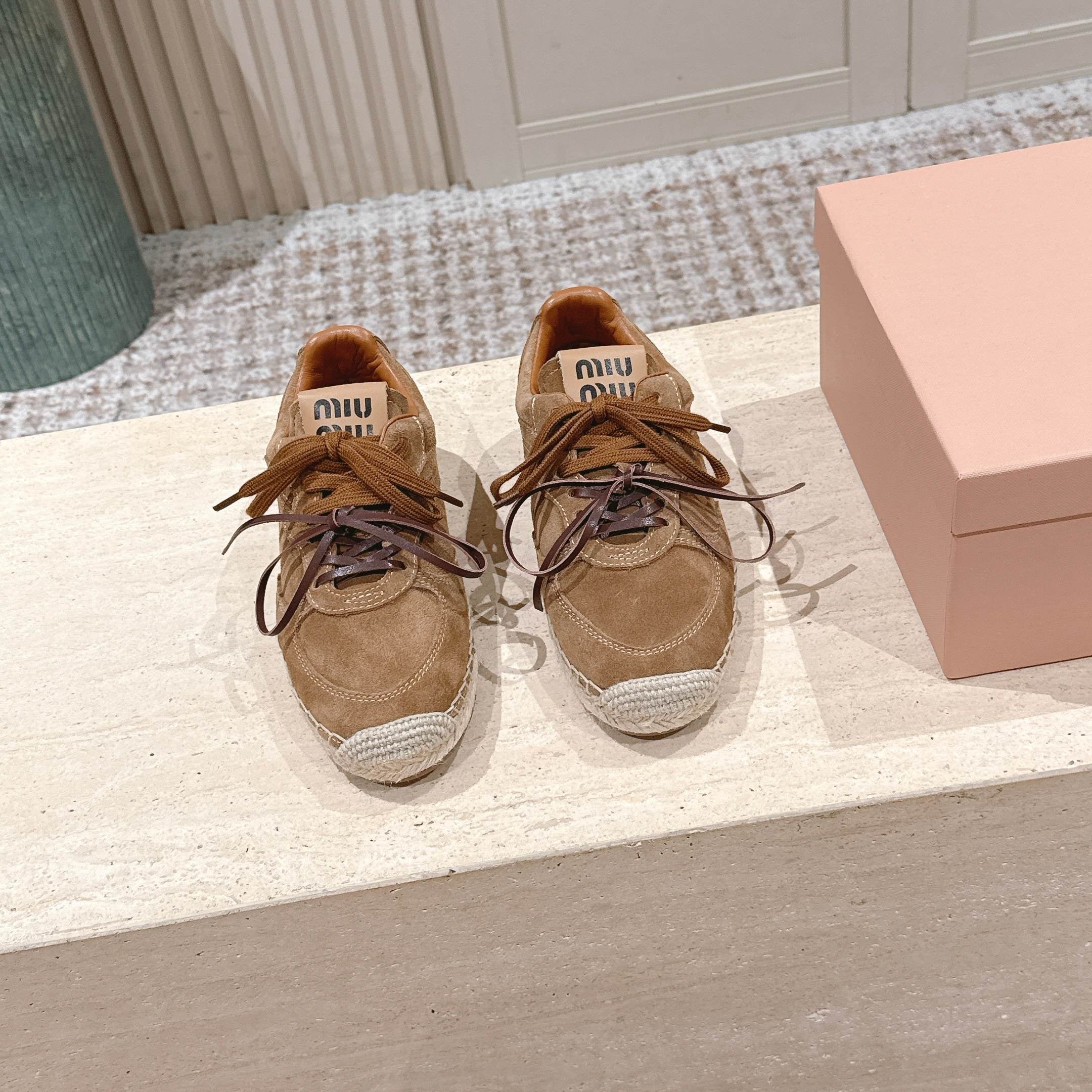 MIUMIU 25S ESPASNEAK ESPADRILLE SNEAKERS IN BROWN SUEDE