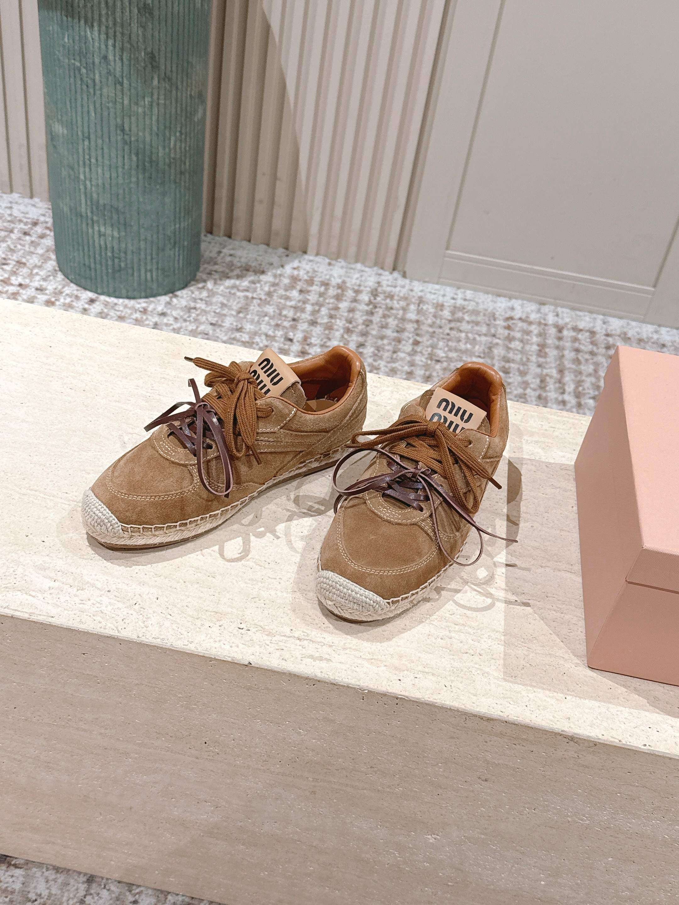 MIUMIU 25S ESPASNEAK ESPADRILLE SNEAKERS IN BROWN SUEDE
