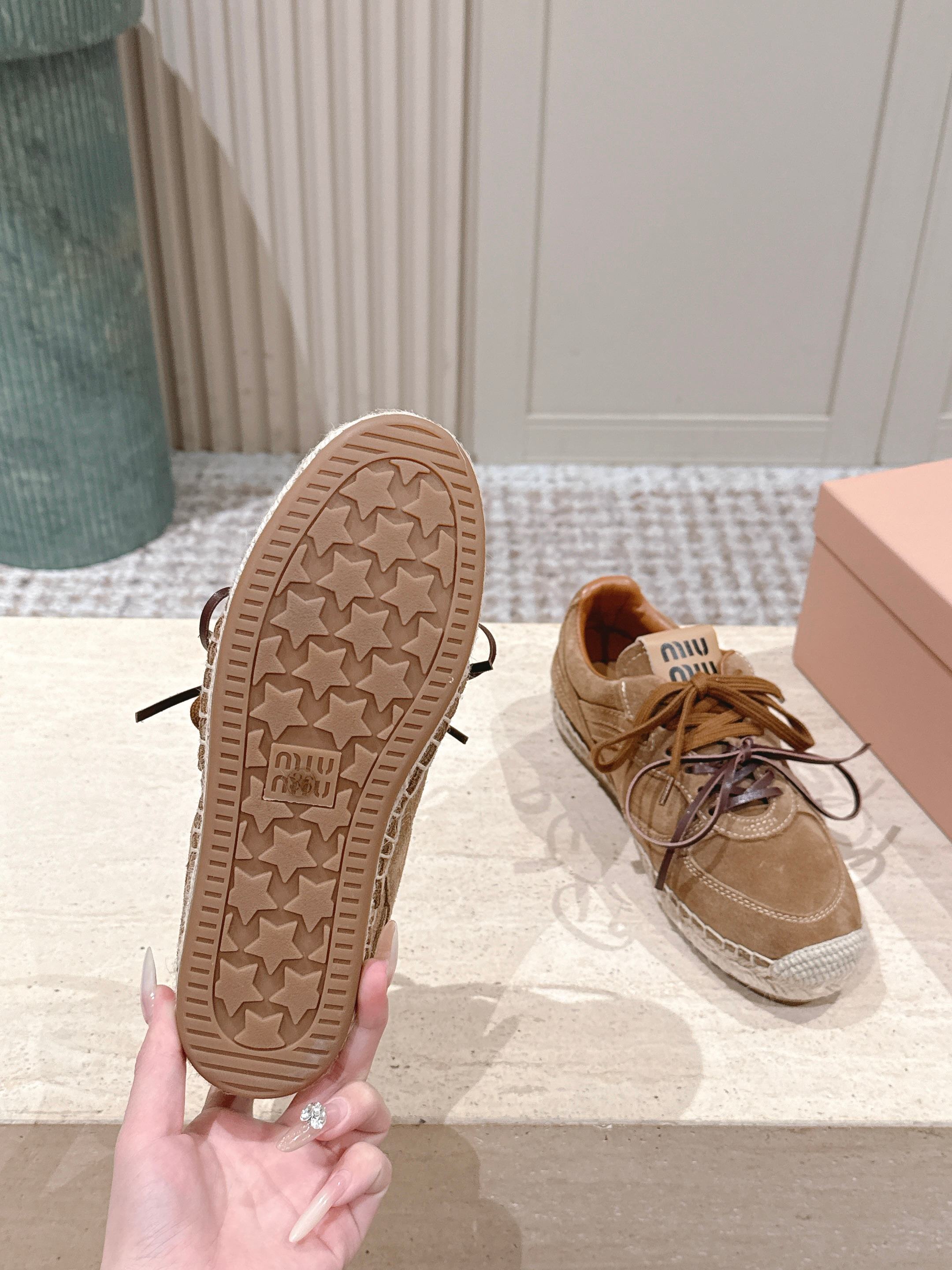 MIUMIU 25S ESPASNEAK ESPADRILLE SNEAKERS IN BROWN SUEDE