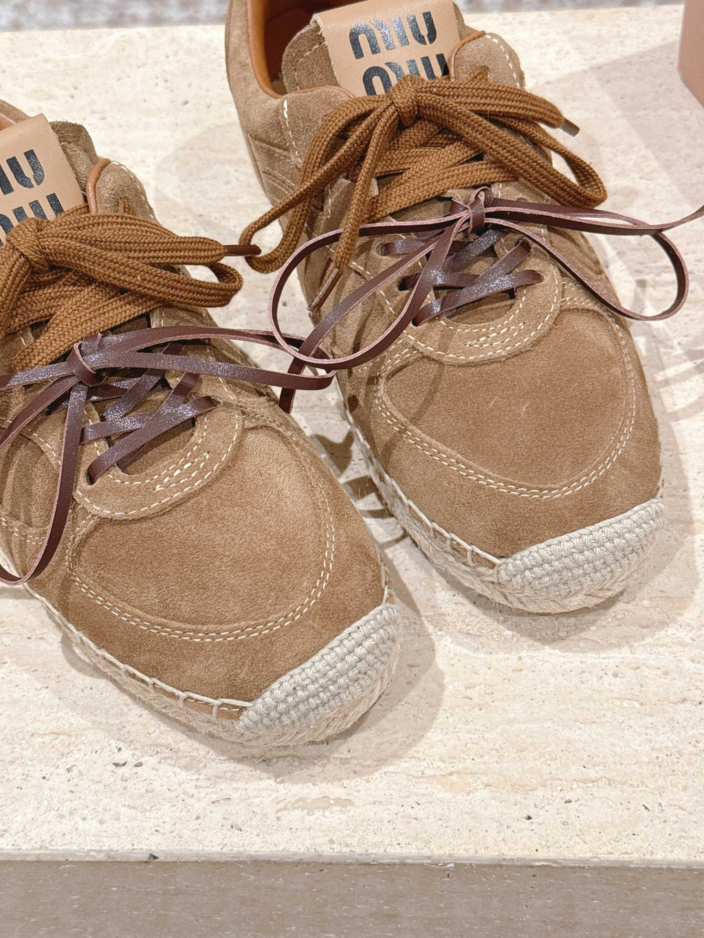 MIUMIU 25S ESPASNEAK ESPADRILLE SNEAKERS IN BROWN SUEDE