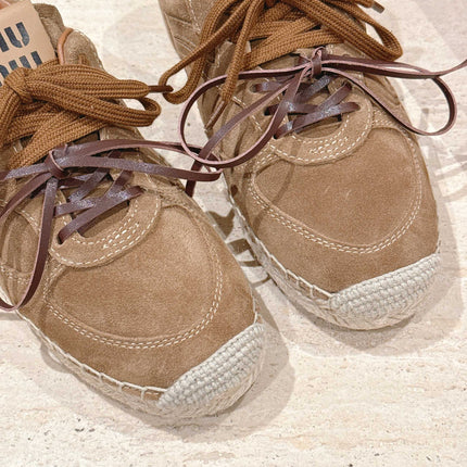 MIUMIU 25S ESPASNEAK ESPADRILLE SNEAKERS IN BROWN SUEDE