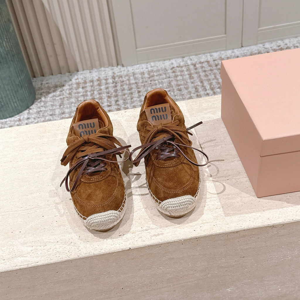 MIUMIU 25S ESPASNEAK ESPADRILLE SNEAKERS IN CARAMEL BROWN SUEDE