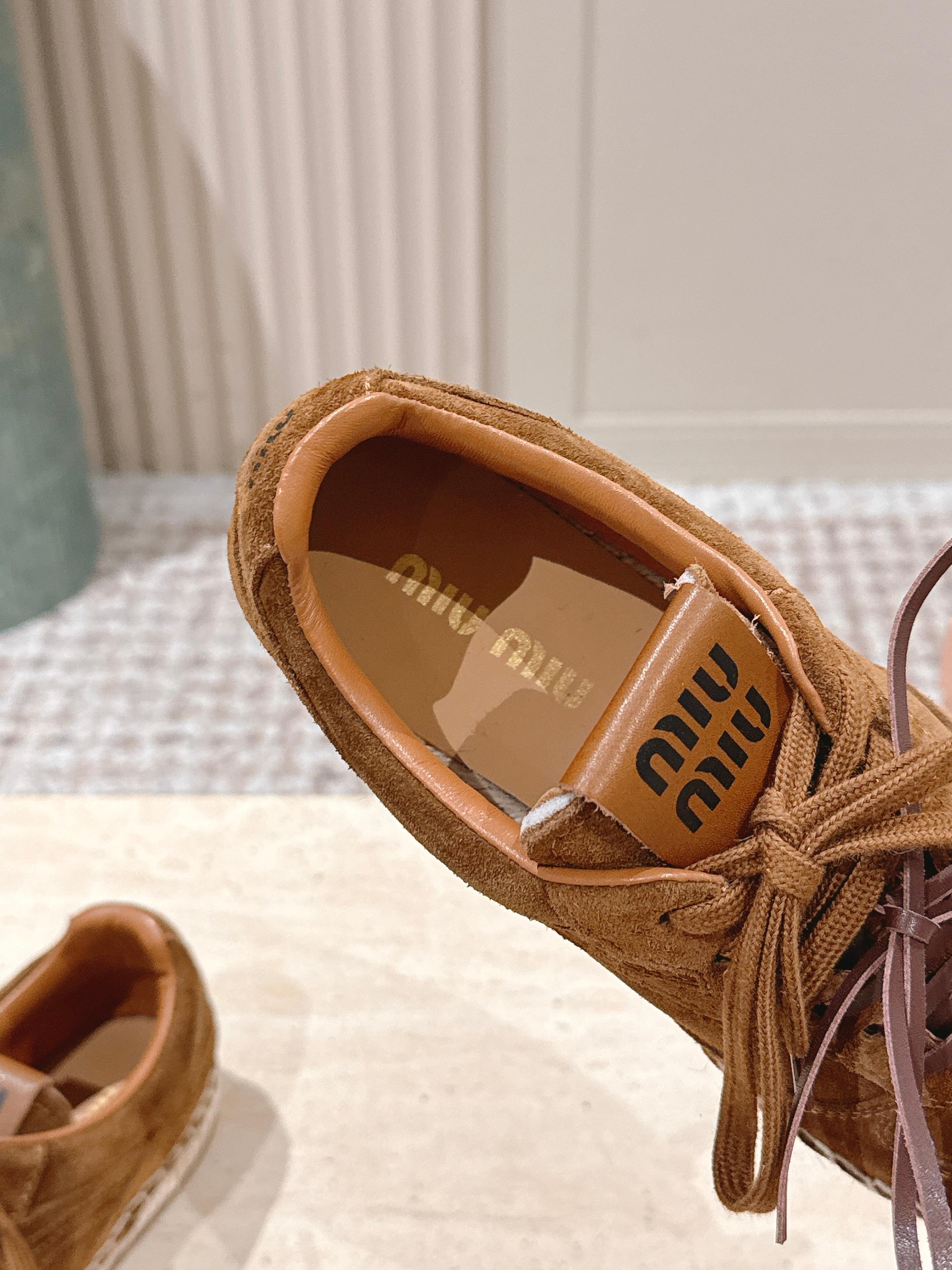 MIUMIU 25S ESPASNEAK ESPADRILLE SNEAKERS IN CARAMEL BROWN SUEDE