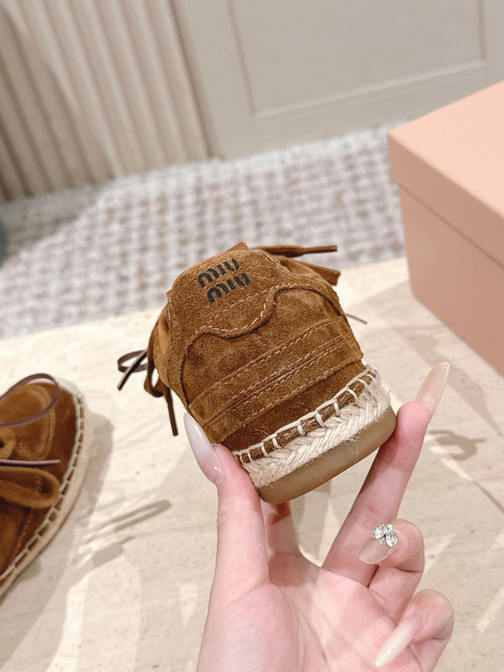 MIUMIU 25S ESPASNEAK ESPADRILLE SNEAKERS IN CARAMEL BROWN SUEDE