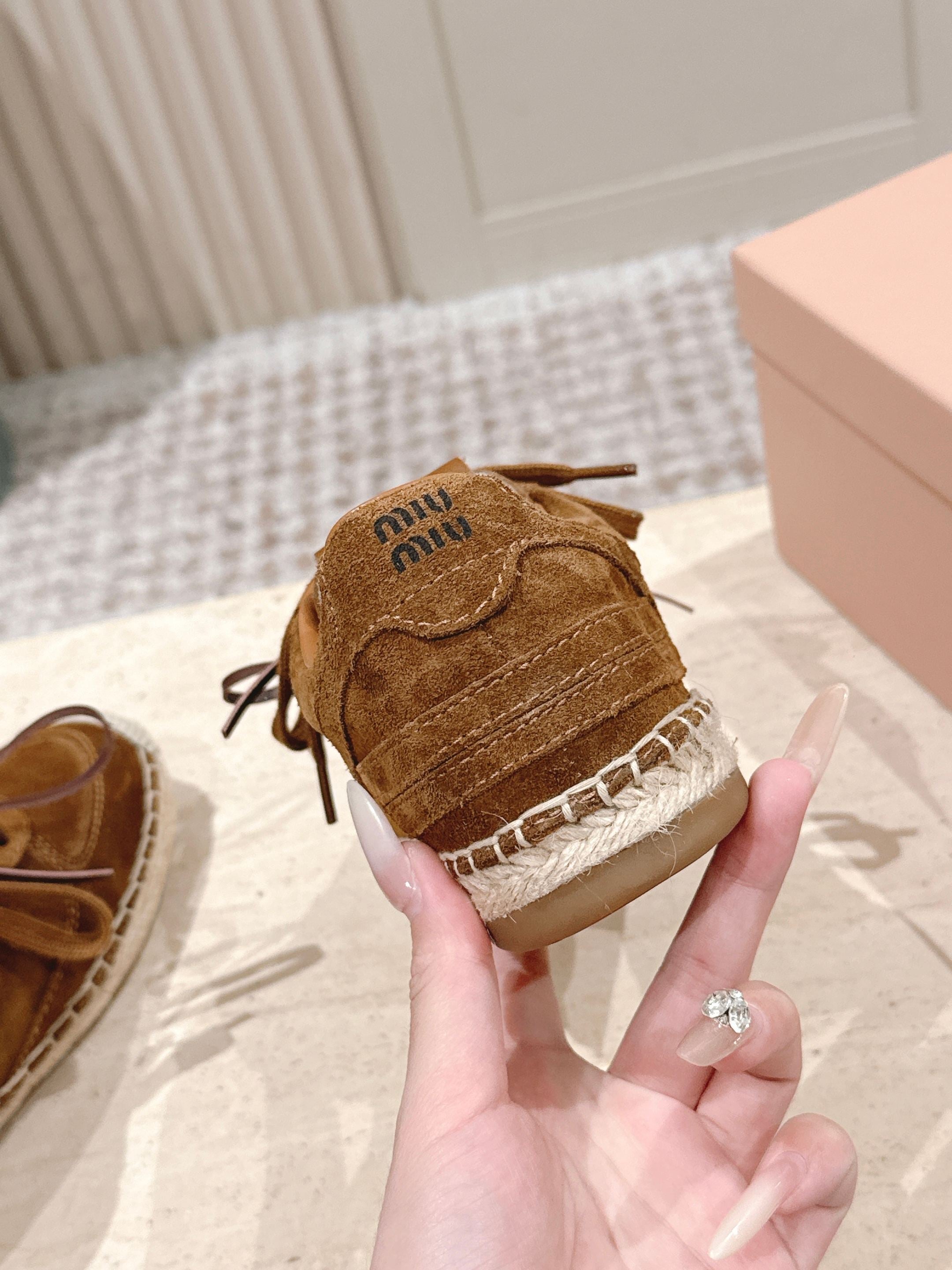 MIUMIU 25S ESPASNEAK ESPADRILLE SNEAKERS IN CARAMEL BROWN SUEDE