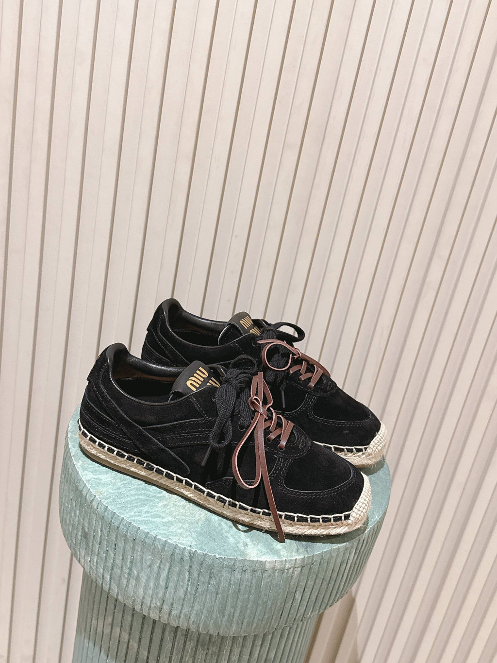MIUMIU 25S ESPASNEAK ESPADRILLE SNEAKERS IN BLACK SUEDE