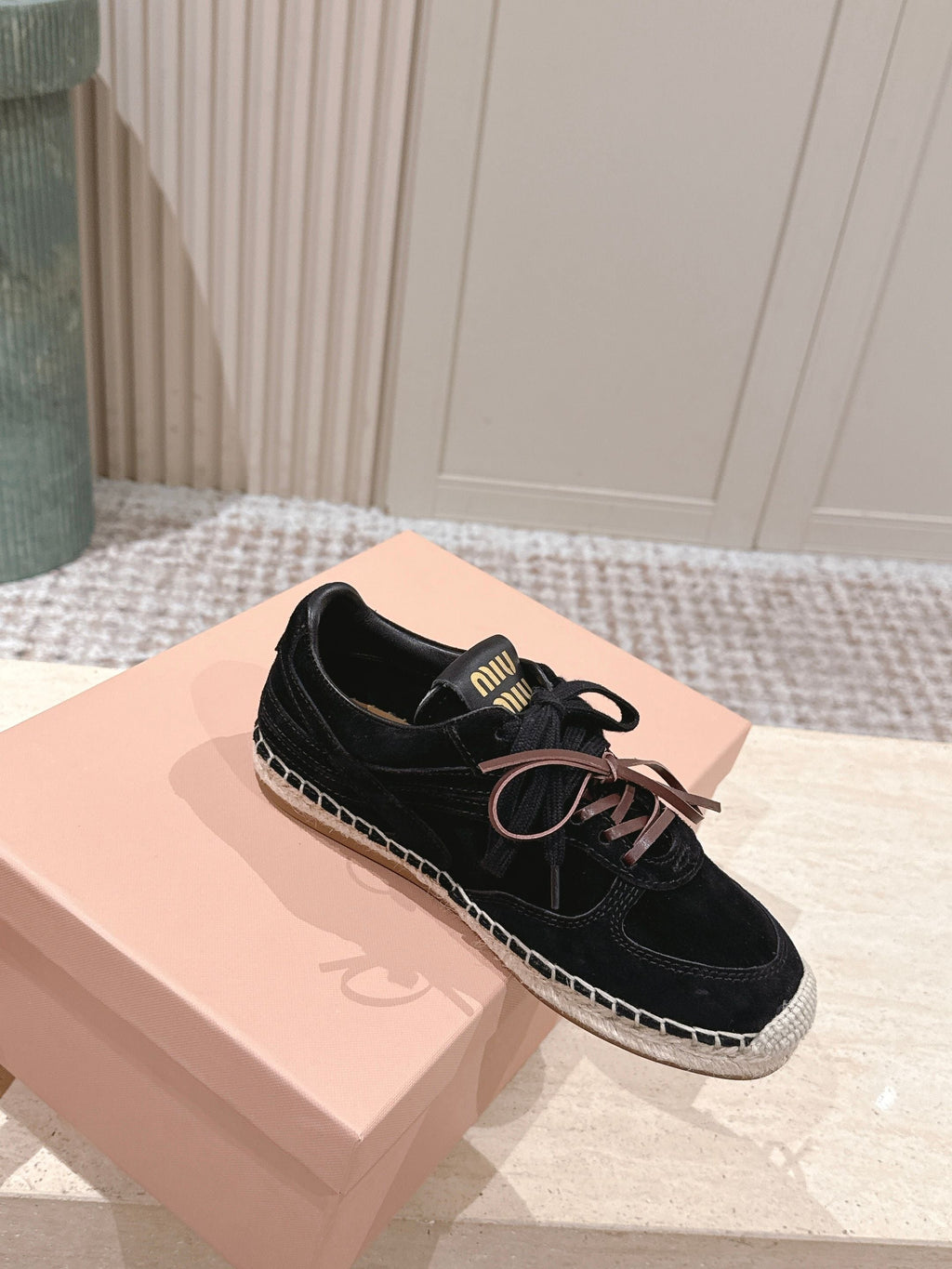 MIUMIU 25S ESPASNEAK ESPADRILLE SNEAKERS IN BLACK SUEDE