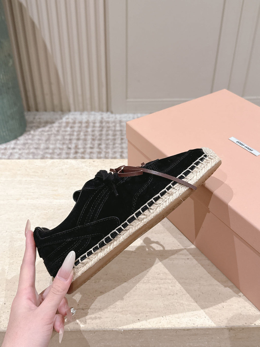 MIUMIU 25S ESPASNEAK ESPADRILLE SNEAKERS IN BLACK SUEDE
