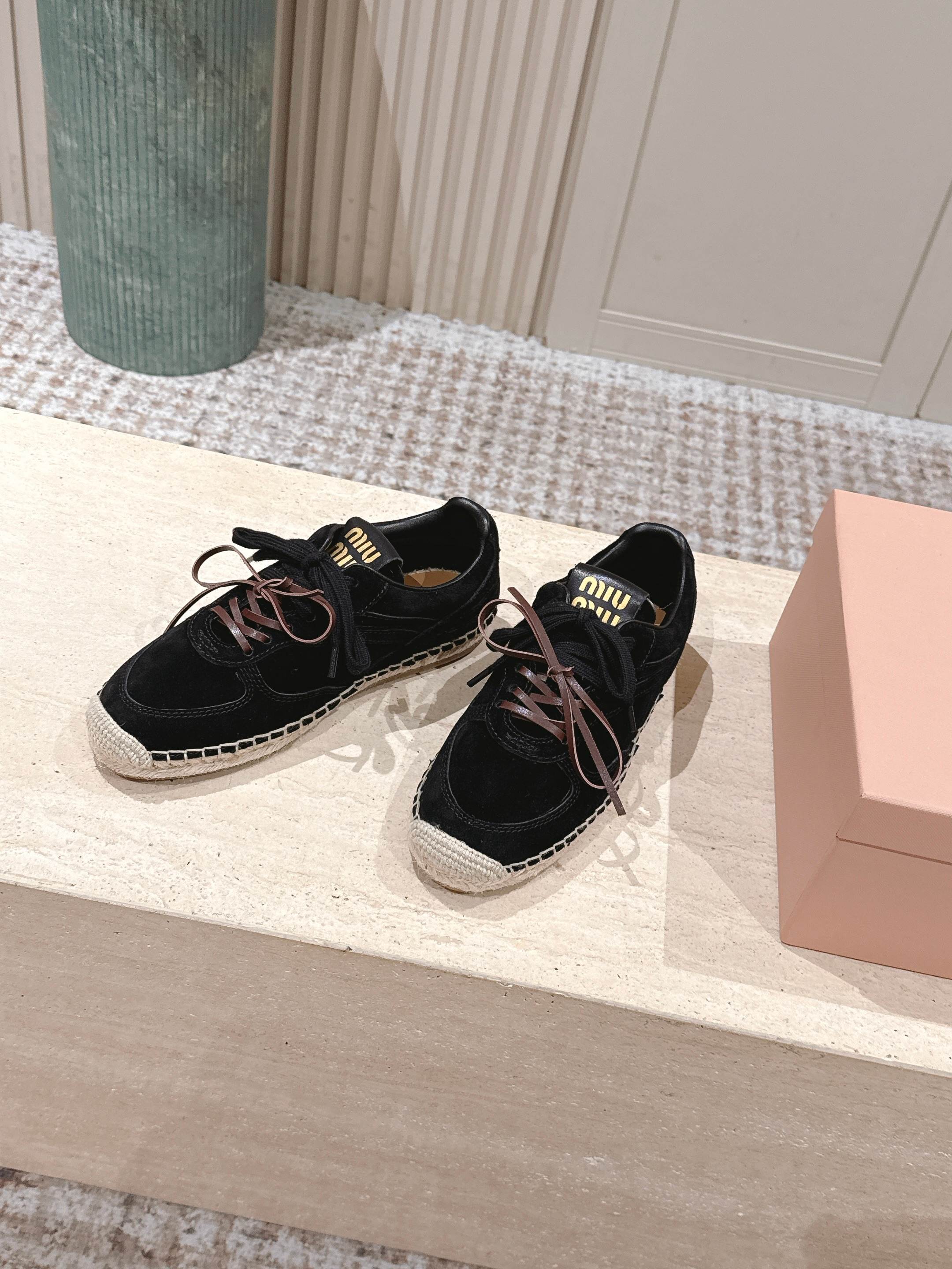MIUMIU 25S ESPASNEAK ESPADRILLE SNEAKERS IN BLACK SUEDE