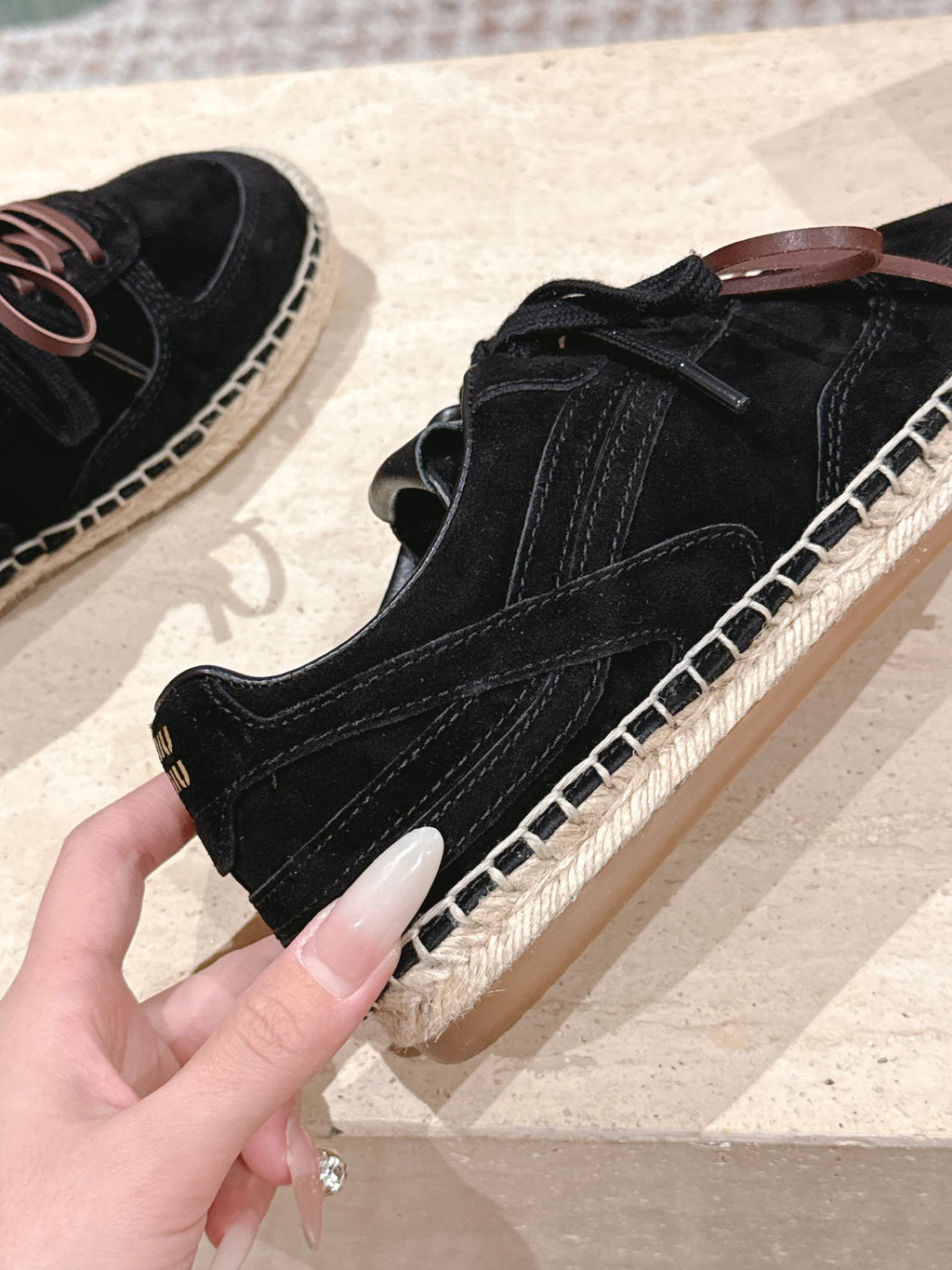 MIUMIU 25S ESPASNEAK ESPADRILLE SNEAKERS IN BLACK SUEDE