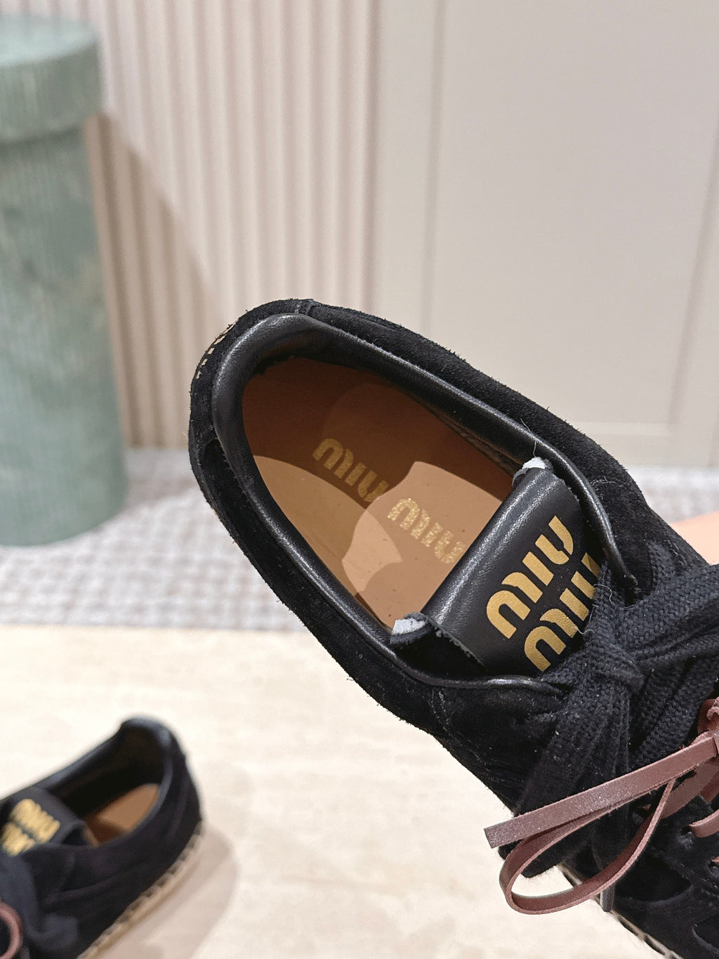 MIUMIU 25S ESPASNEAK ESPADRILLE SNEAKERS IN BLACK SUEDE