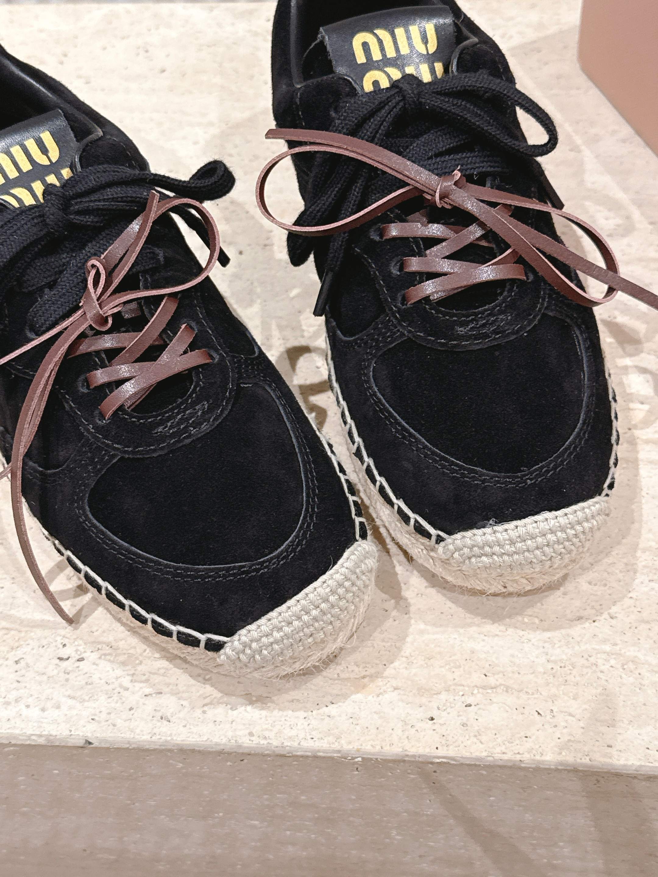 MIUMIU 25S ESPASNEAK ESPADRILLE SNEAKERS IN BLACK SUEDE