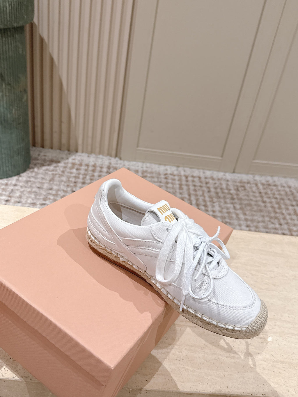 MIUMIU 25S ESPASNEAK ESPADRILLE SNEAKERS IN WHITE CANVAS