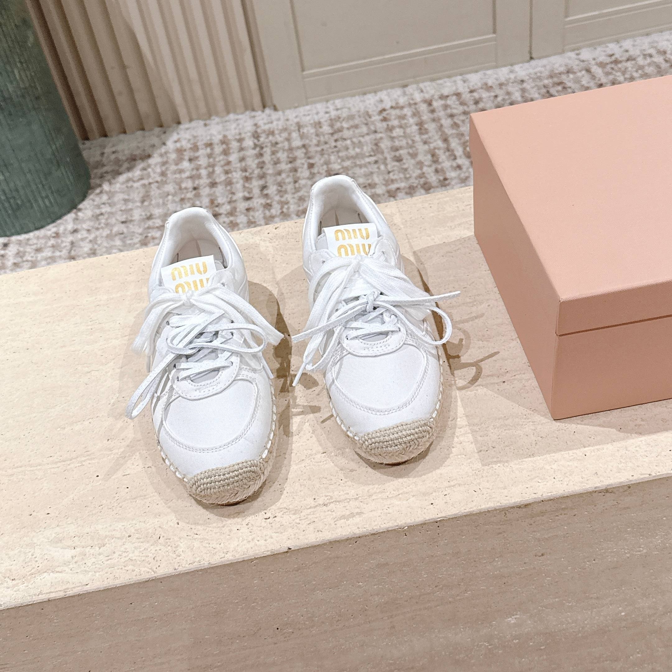 MIUMIU 25S ESPASNEAK ESPADRILLE SNEAKERS IN WHITE CANVAS