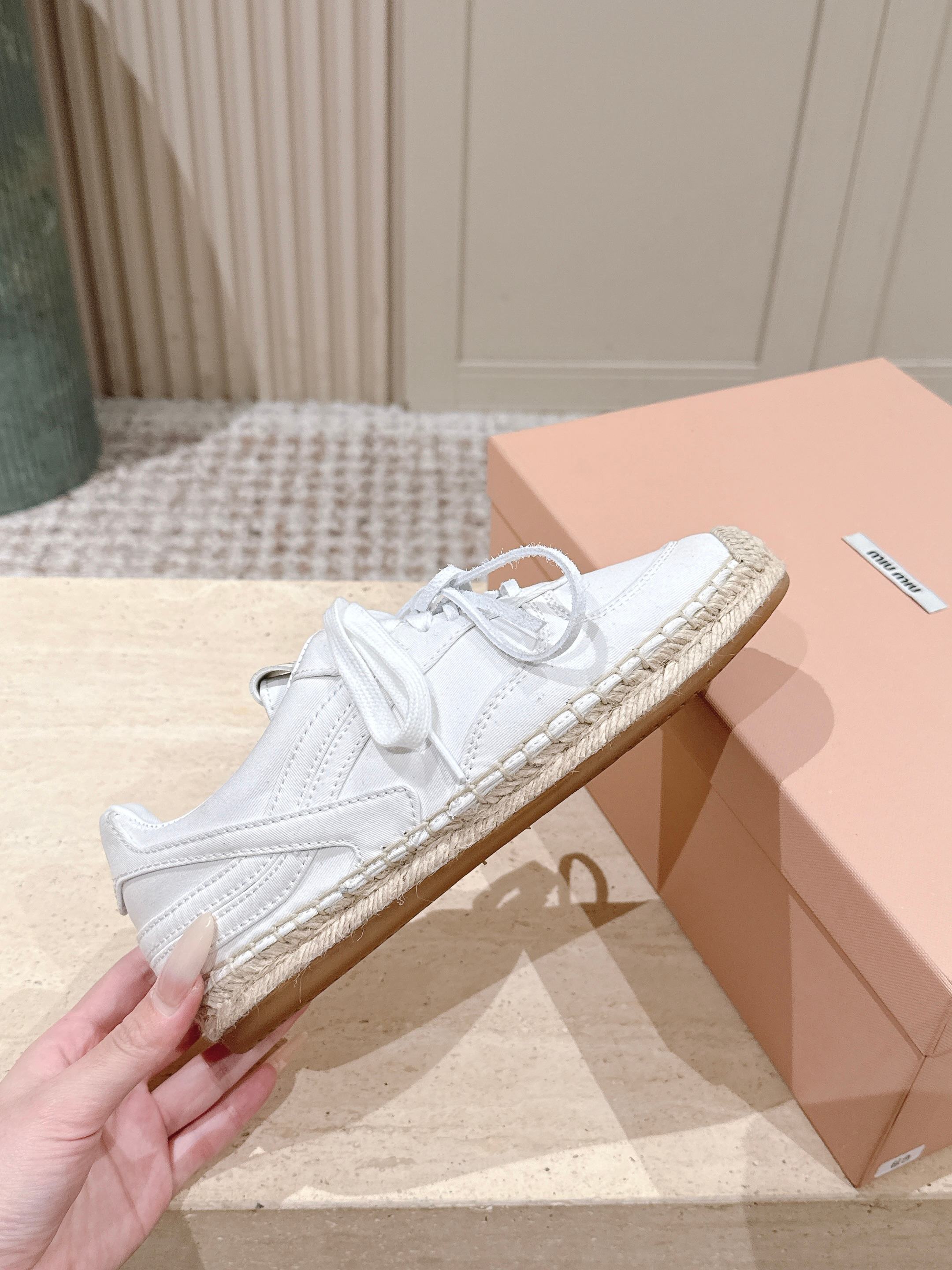 MIUMIU 25S ESPASNEAK ESPADRILLE SNEAKERS IN WHITE CANVAS