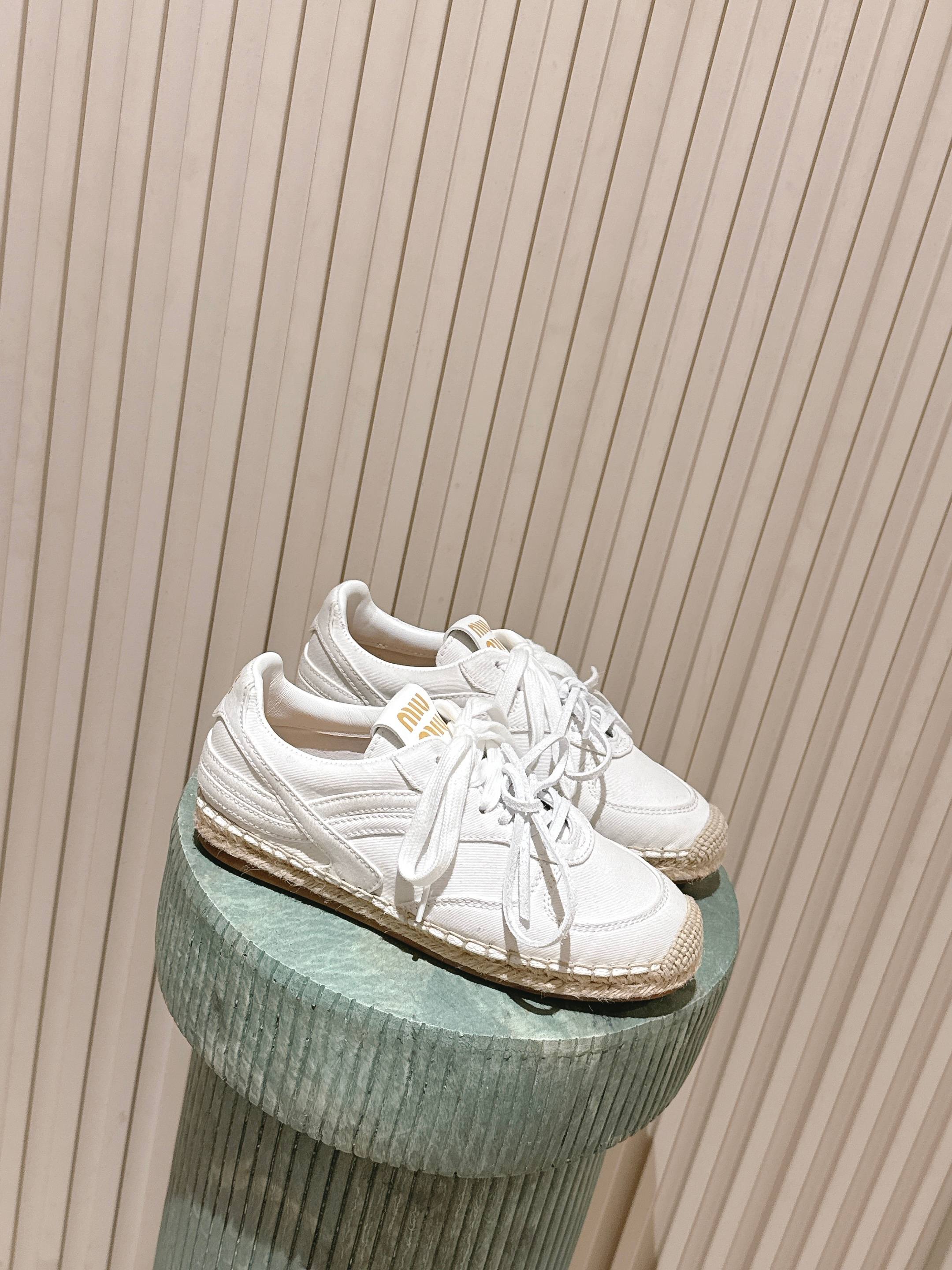 MIUMIU 25S ESPASNEAK ESPADRILLE SNEAKERS IN WHITE CANVAS