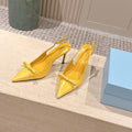 PRADA 26S POINTED-TOE SLINGBACK HEELS 85MM IN GOLDEN YELLOW CROC-EMBOSSED CALFSKIN
