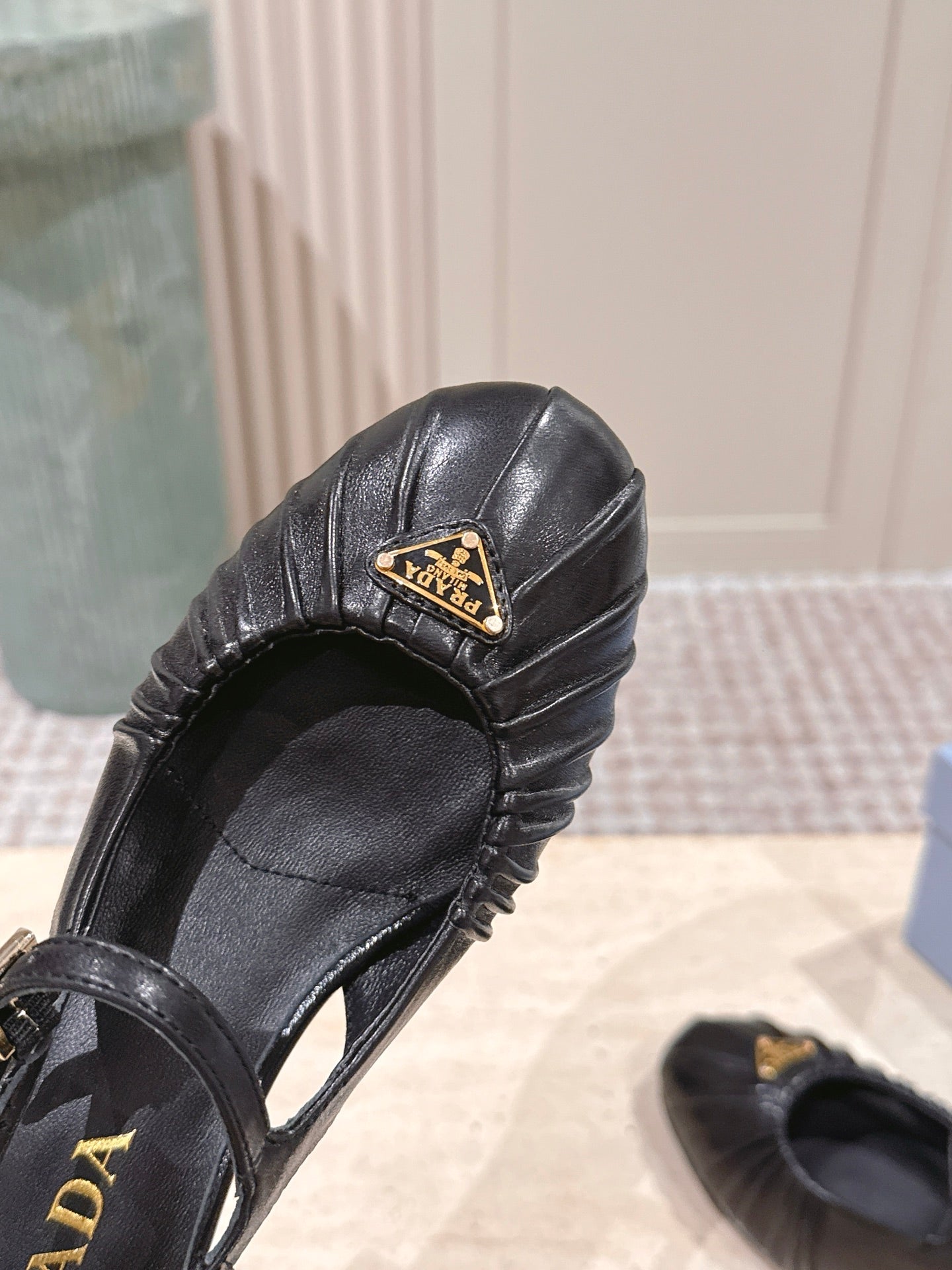 PRADA 26S SLINGBACK SANDALS 40MM IN BLACK CALFSKIN WITH LOGO