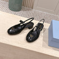 PRADA 26S SLINGBACK SANDALS 40MM IN BLACK CALFSKIN WITH LOGO