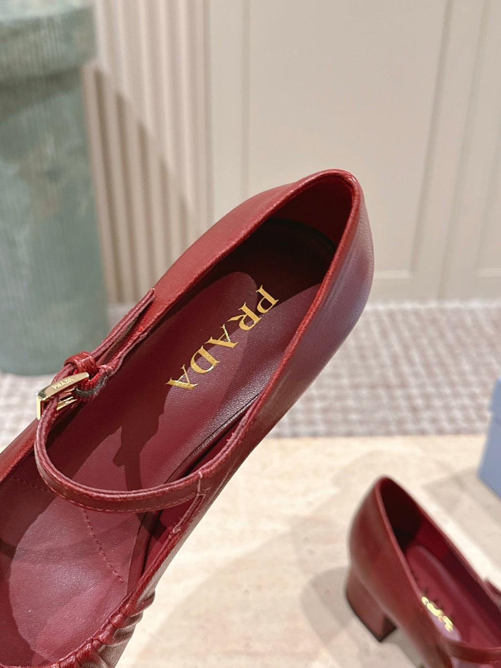 PRADA 26S MARY JANE 40MM IN DARK RED CALFSKIN WITH LOGO