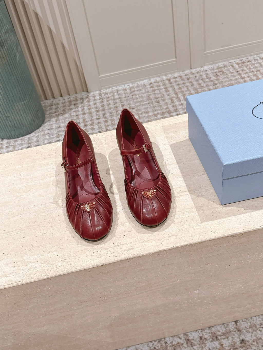 PRADA 26S MARY JANE 40MM IN DARK RED CALFSKIN WITH LOGO