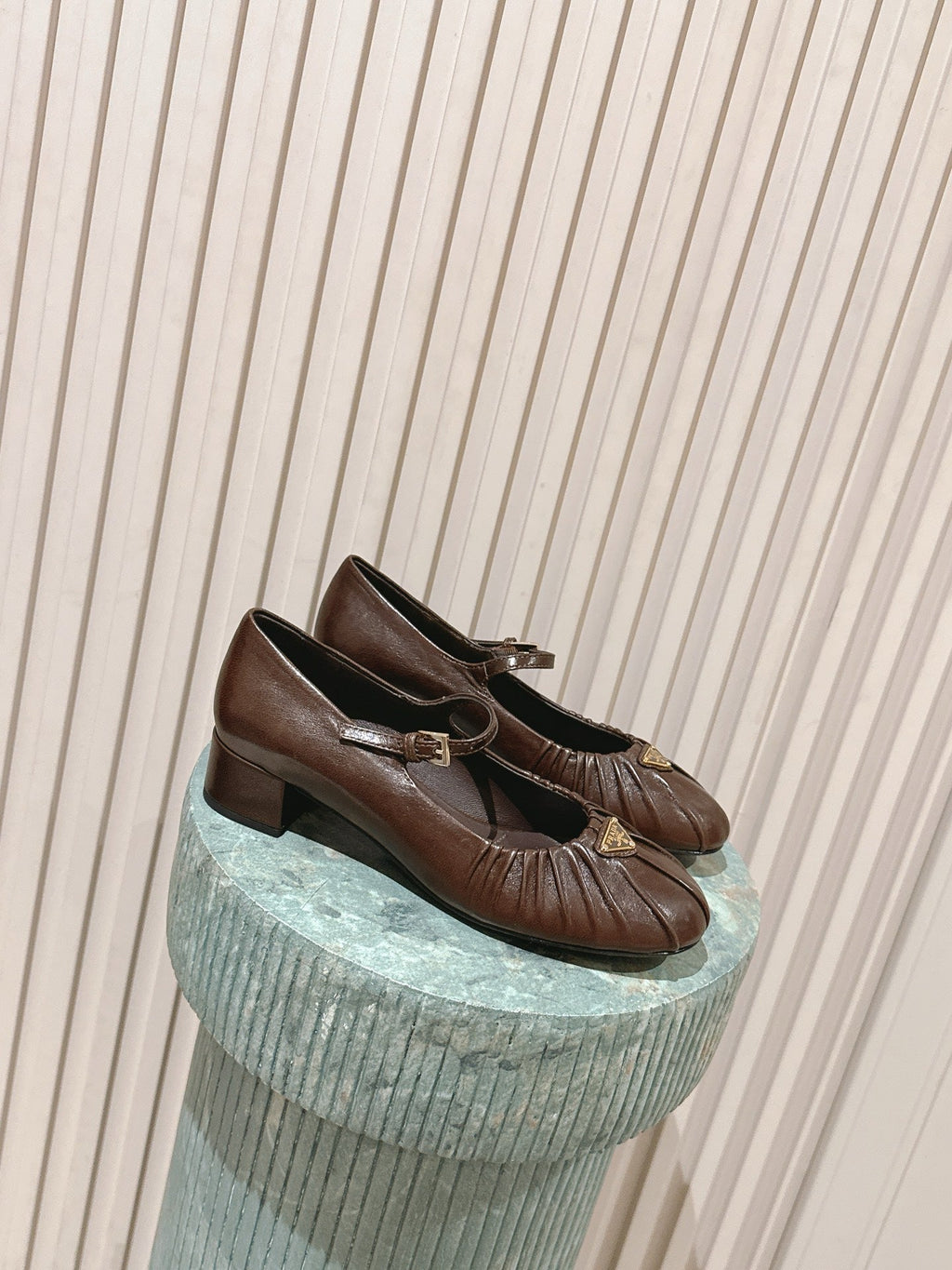 PRADA 26S MARY JANE 40MM IN DARK BROWN CALFSKIN WITH LOGO
