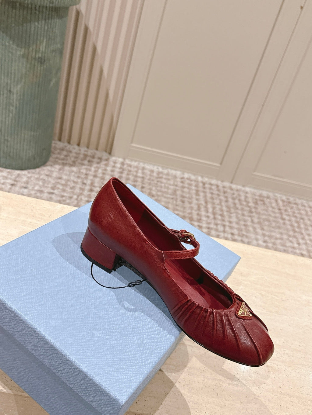 PRADA 26S MARY JANE 40MM IN DARK RED CALFSKIN WITH LOGO