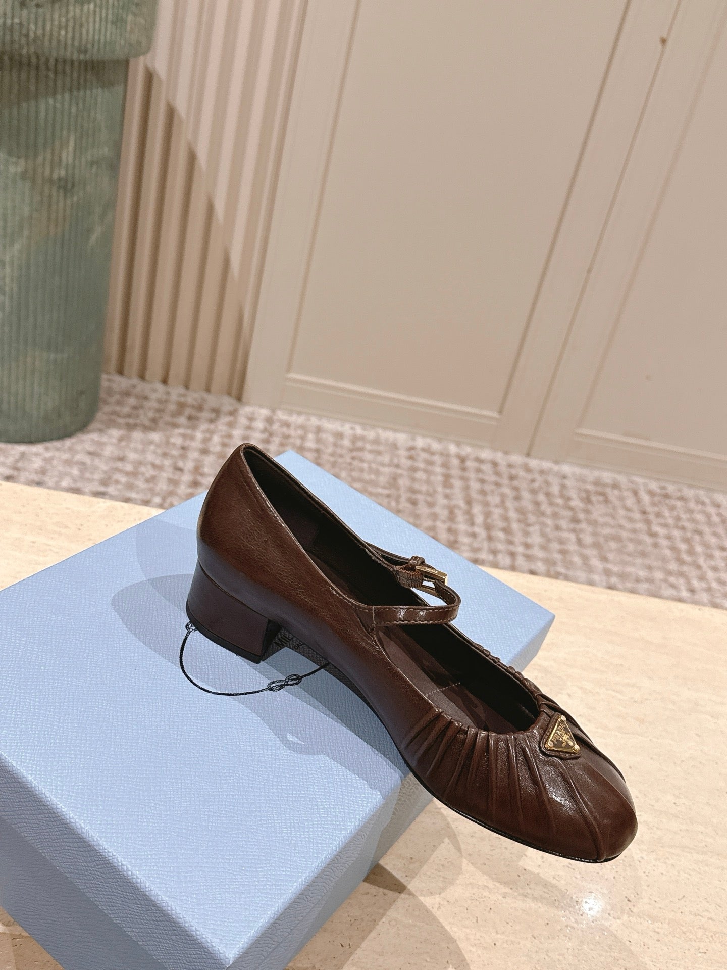 PRADA 26S MARY JANE 40MM IN DARK BROWN CALFSKIN WITH LOGO