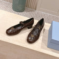 PRADA 26S MARY JANE 40MM IN DARK BROWN CALFSKIN WITH LOGO