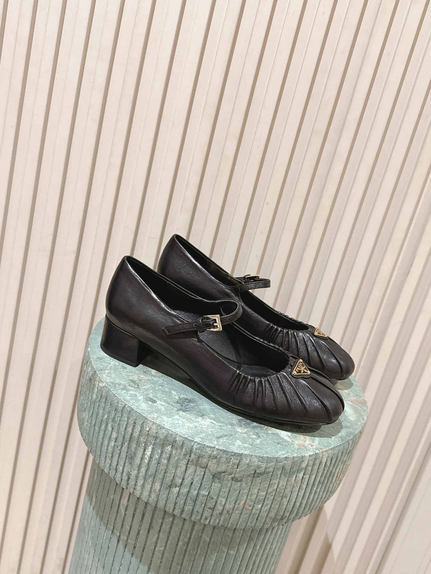 PRADA 26S MARY JANE 40MM IN BLACK CALFSKIN WITH LOGO