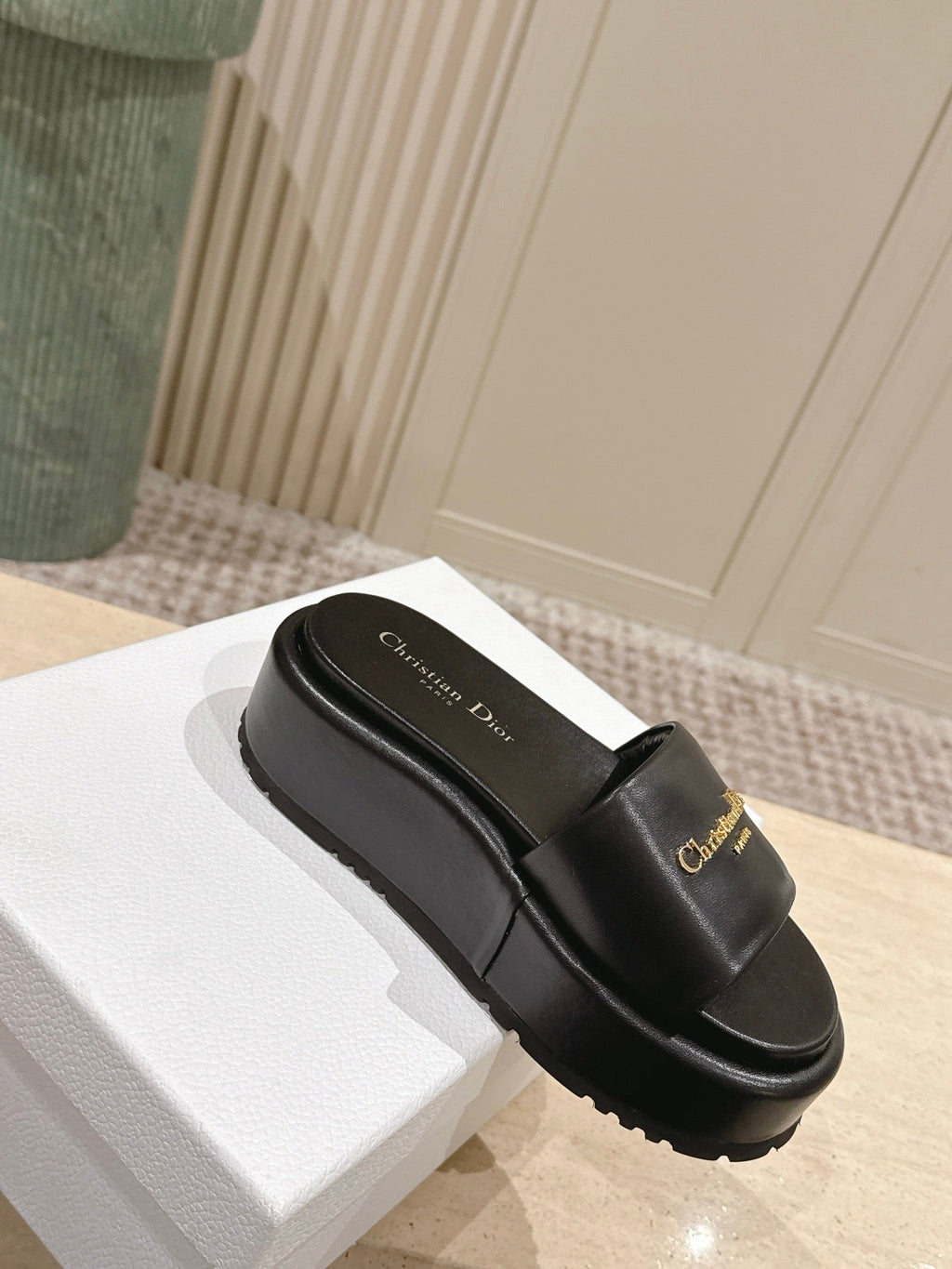 DIOR 26S PLATFORM SLIDE SANDALS 60 MM IN BLACK CALFSKIN