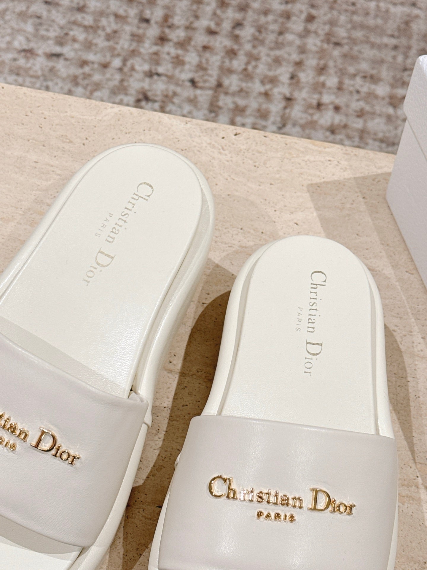 DIOR 26S PLATFORM SLIDE SANDALS 60 MM IN WHITE CALFSKIN
